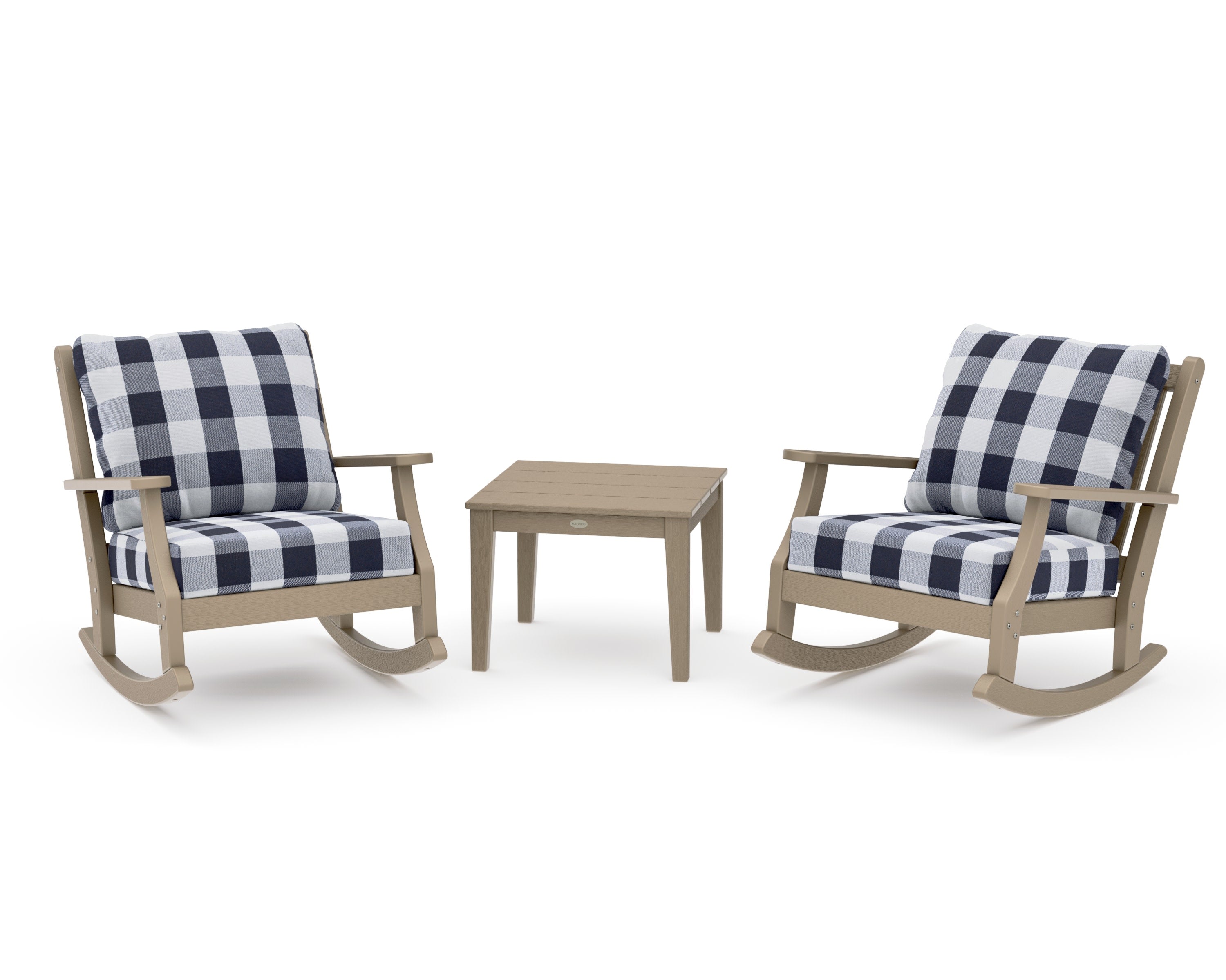 Wovendale 3-Piece Deep Seating Rocker Set in Vintage Sahara / Buffalo Plaid Navy