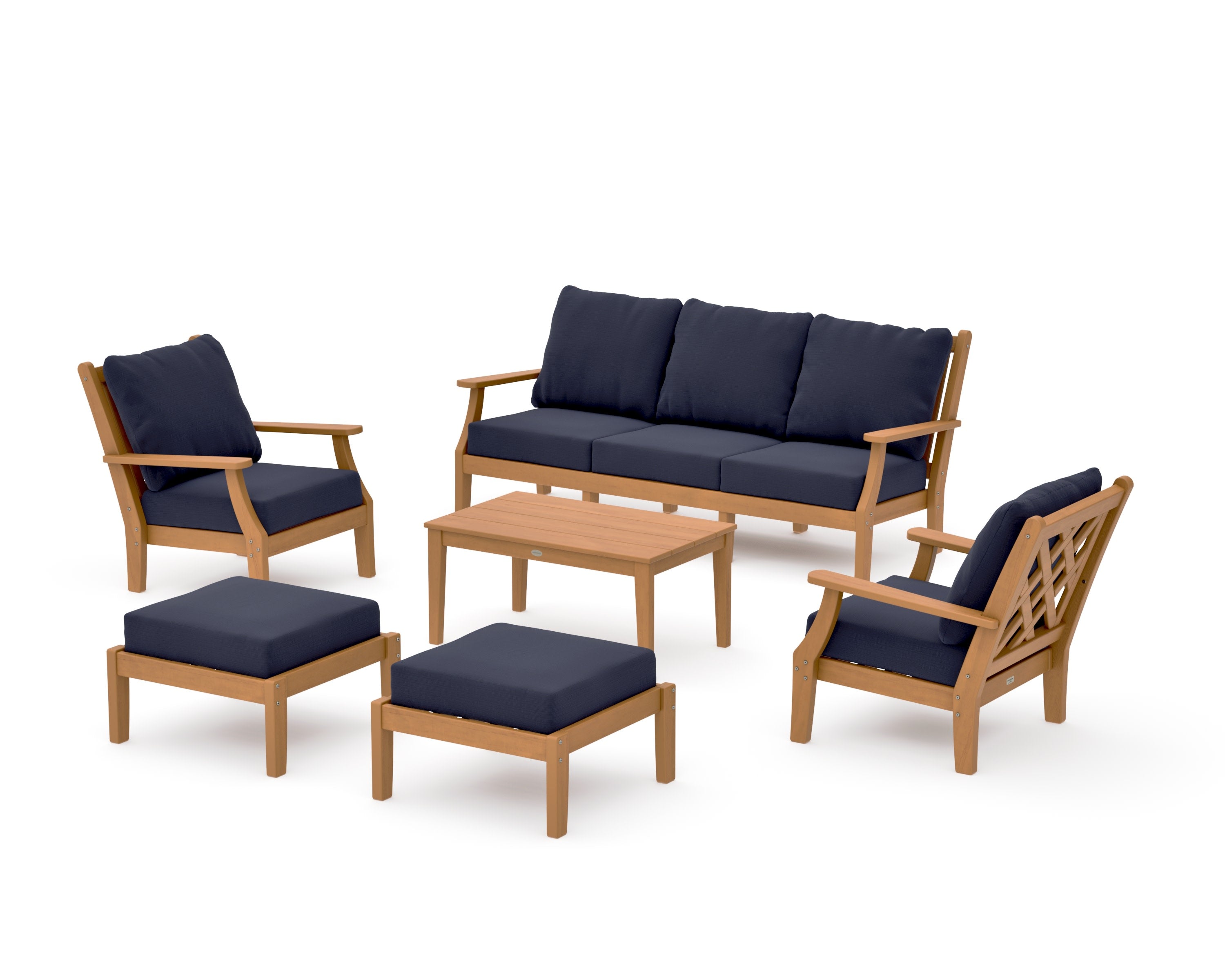 Wovendale 6-Piece Lounge Sofa Set in Natural / Navy Linen