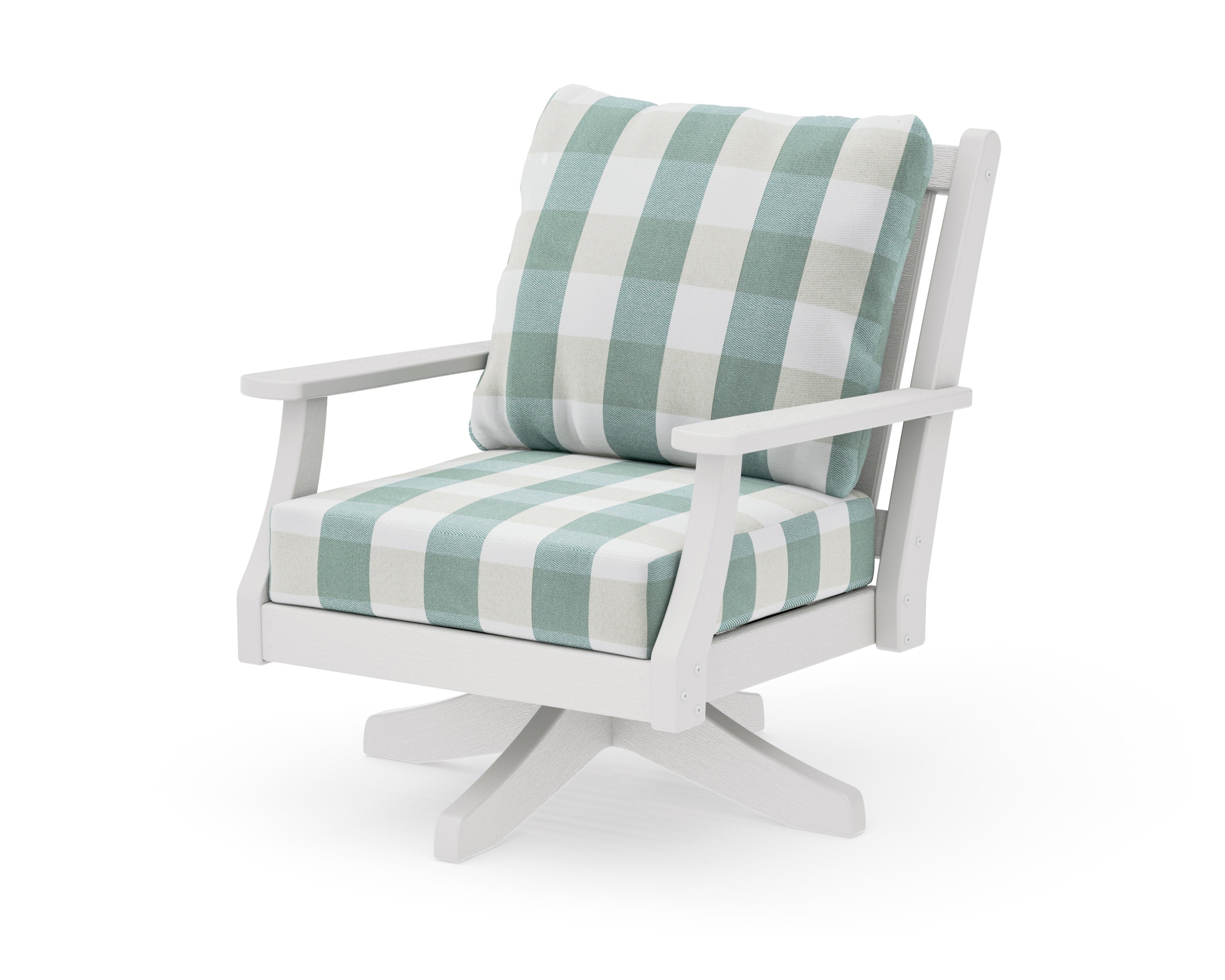 Wovendale Deep Seating Swivel Chair in Vintage White / Buffalo Plaid Glacier Spa