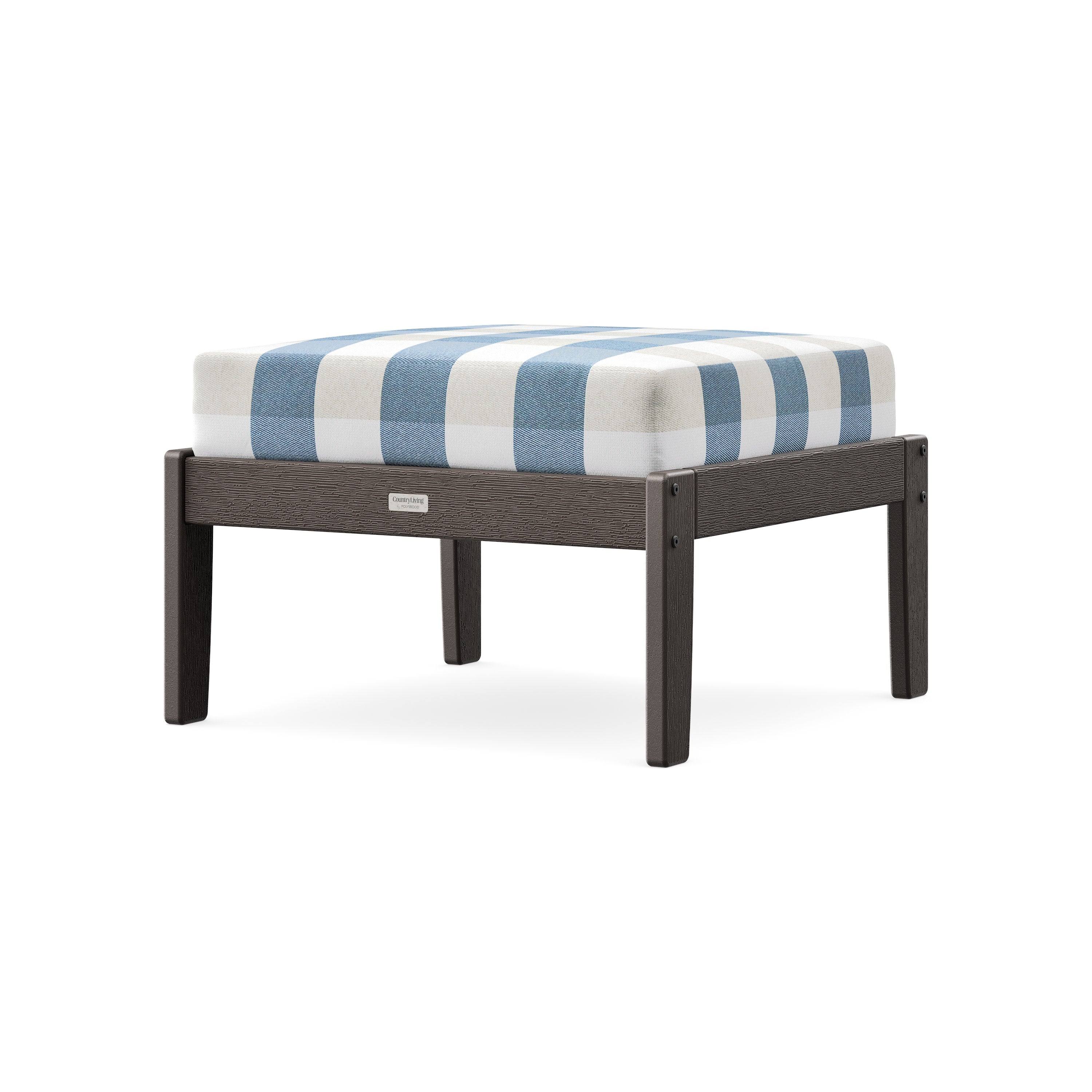 Cottage Deep Seating Ottoman in Vintage Coffee / Buffalo Plaid Sky Blue