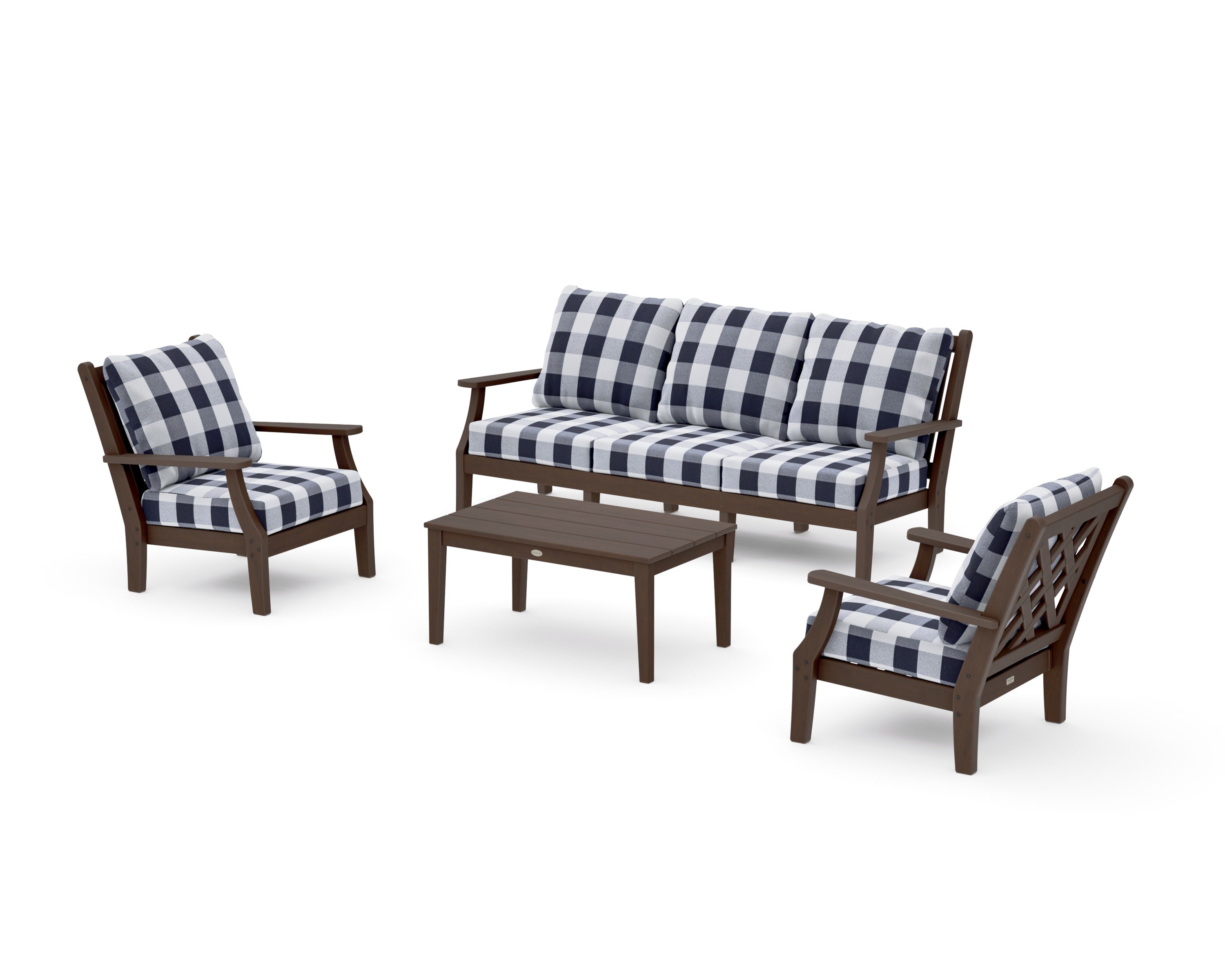 Wovendale 4-Piece Deep Seating Set with Sofa in Kona / Buffalo Plaid Navy