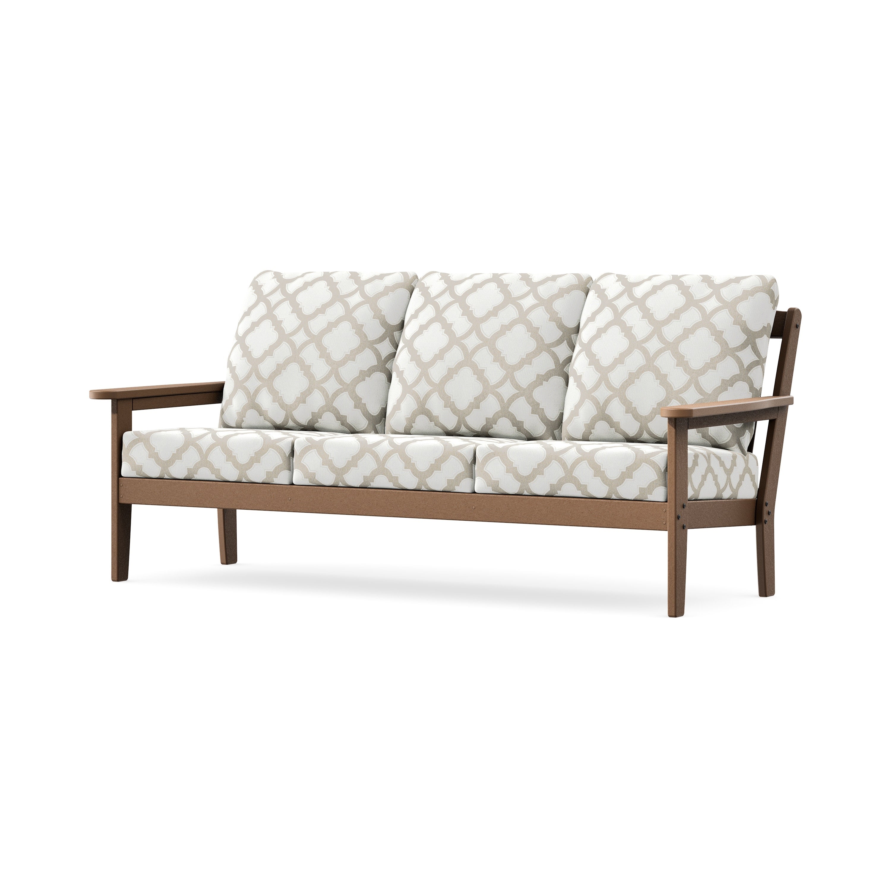 Cottage Deep Seating Sofa in Teak / Trellis Dune Burlap
