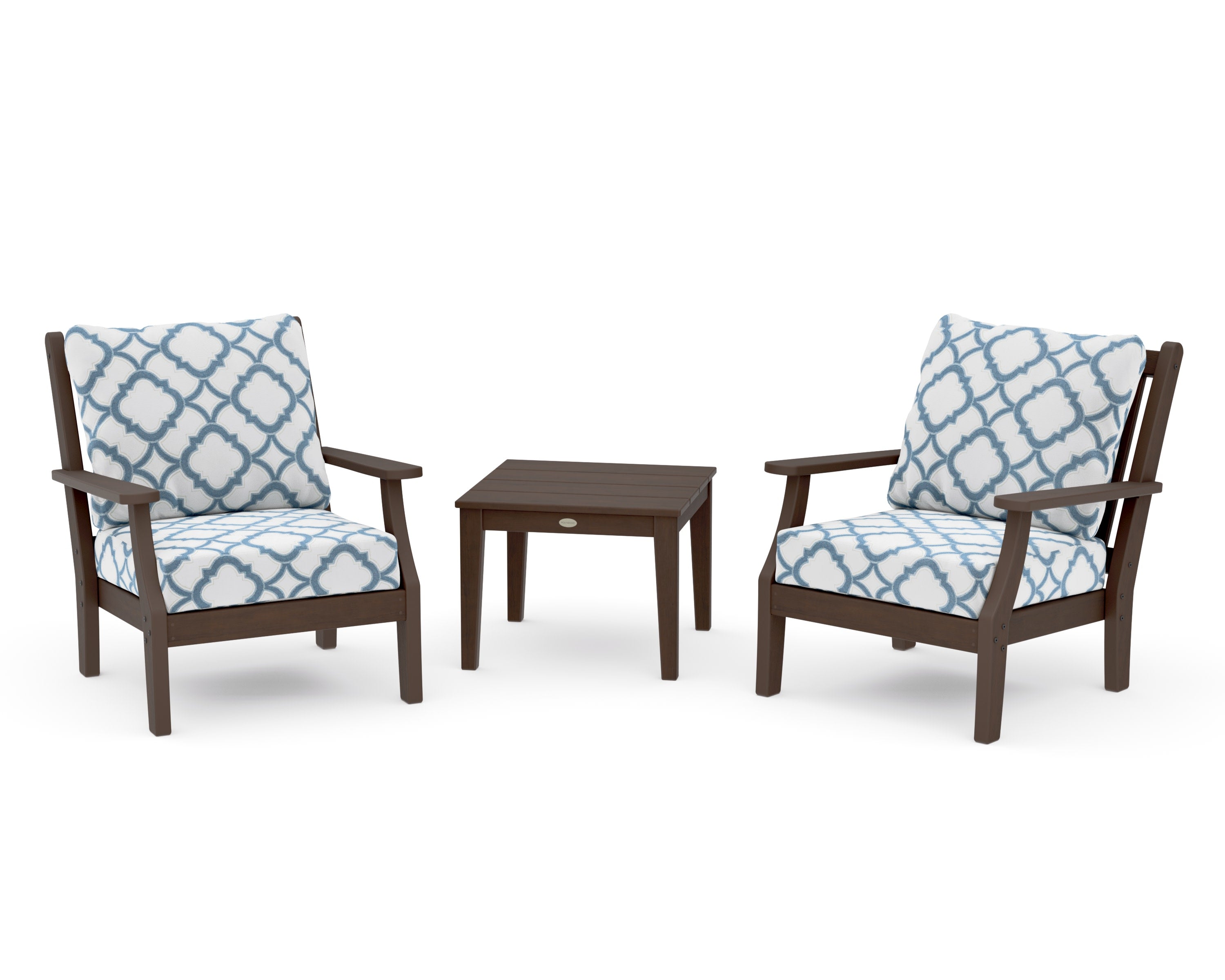Wovendale 3-Piece Deep Seating Set in Kona / Trellis Sky Blue