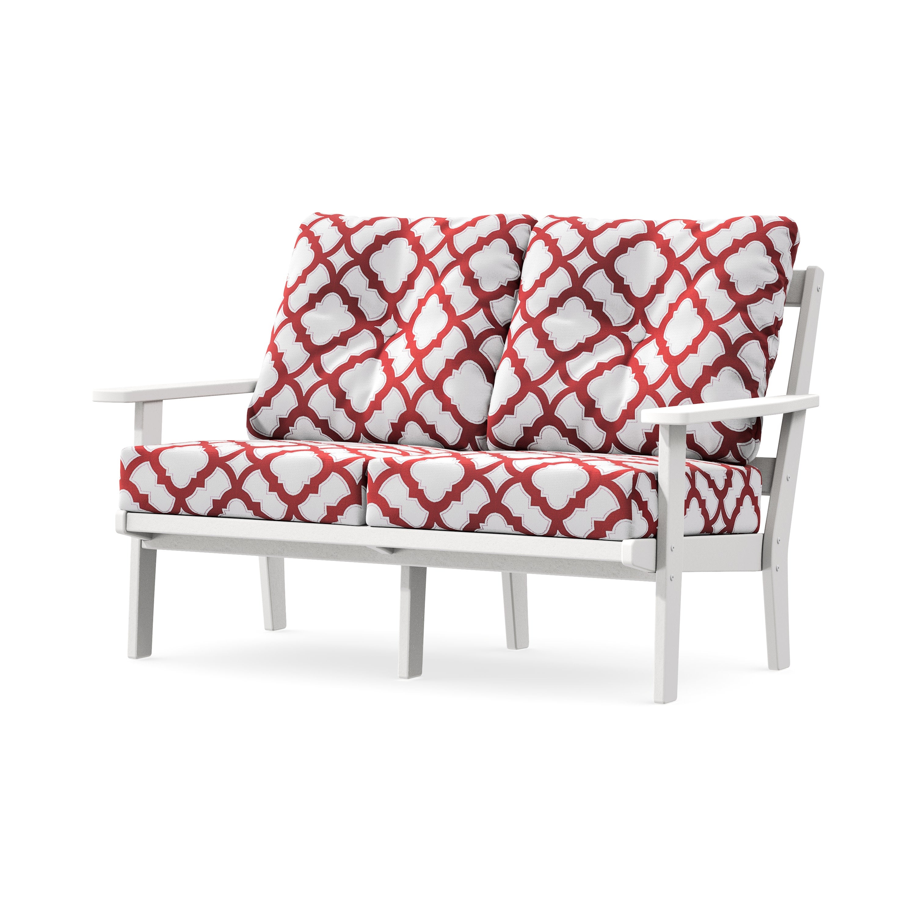 Prairie Deep SeatingLoveseat in White / Trellis Crimson