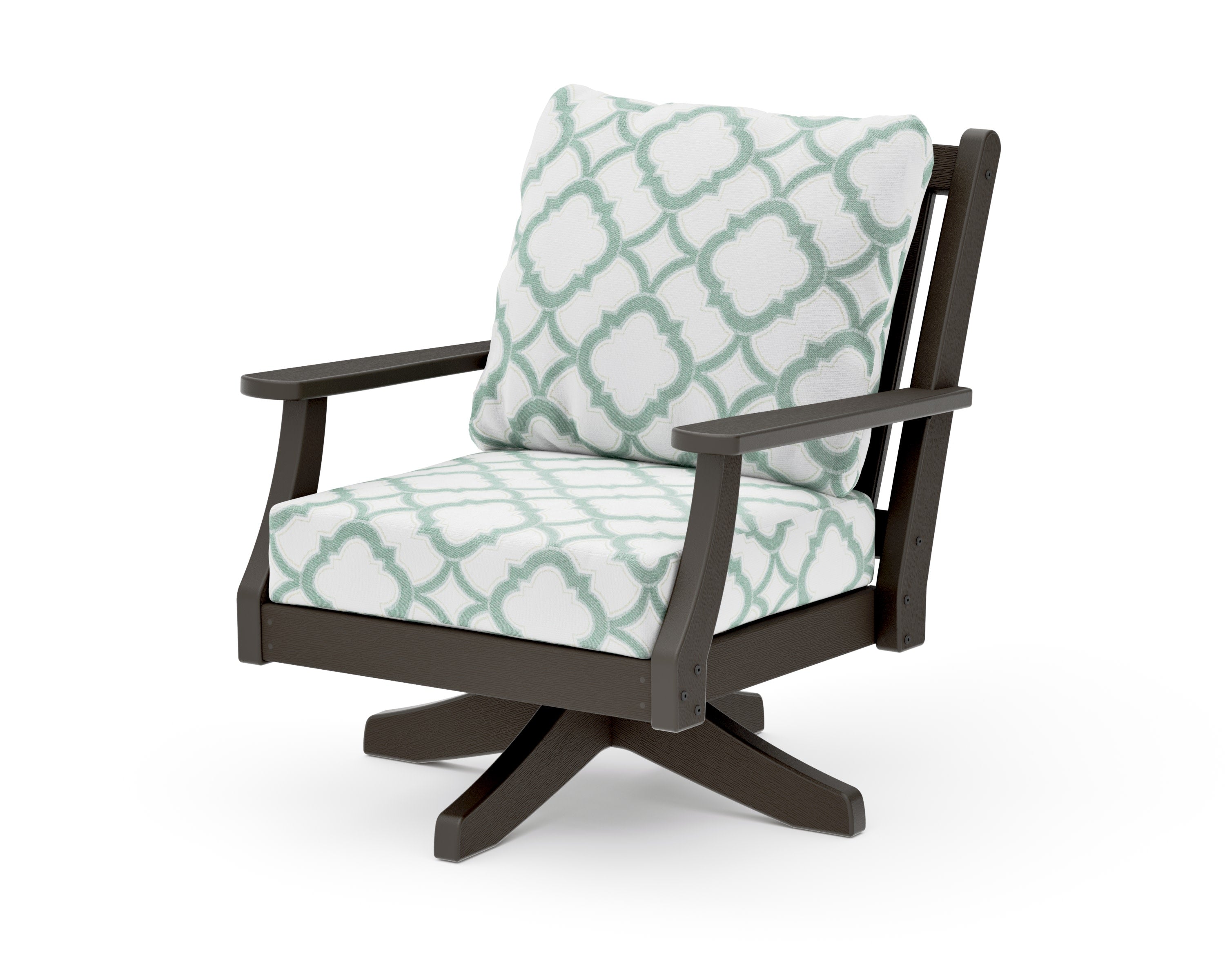 Wovendale Deep Seating Swivel Chair in Vintage Coffee / Trellis Glacier Spa