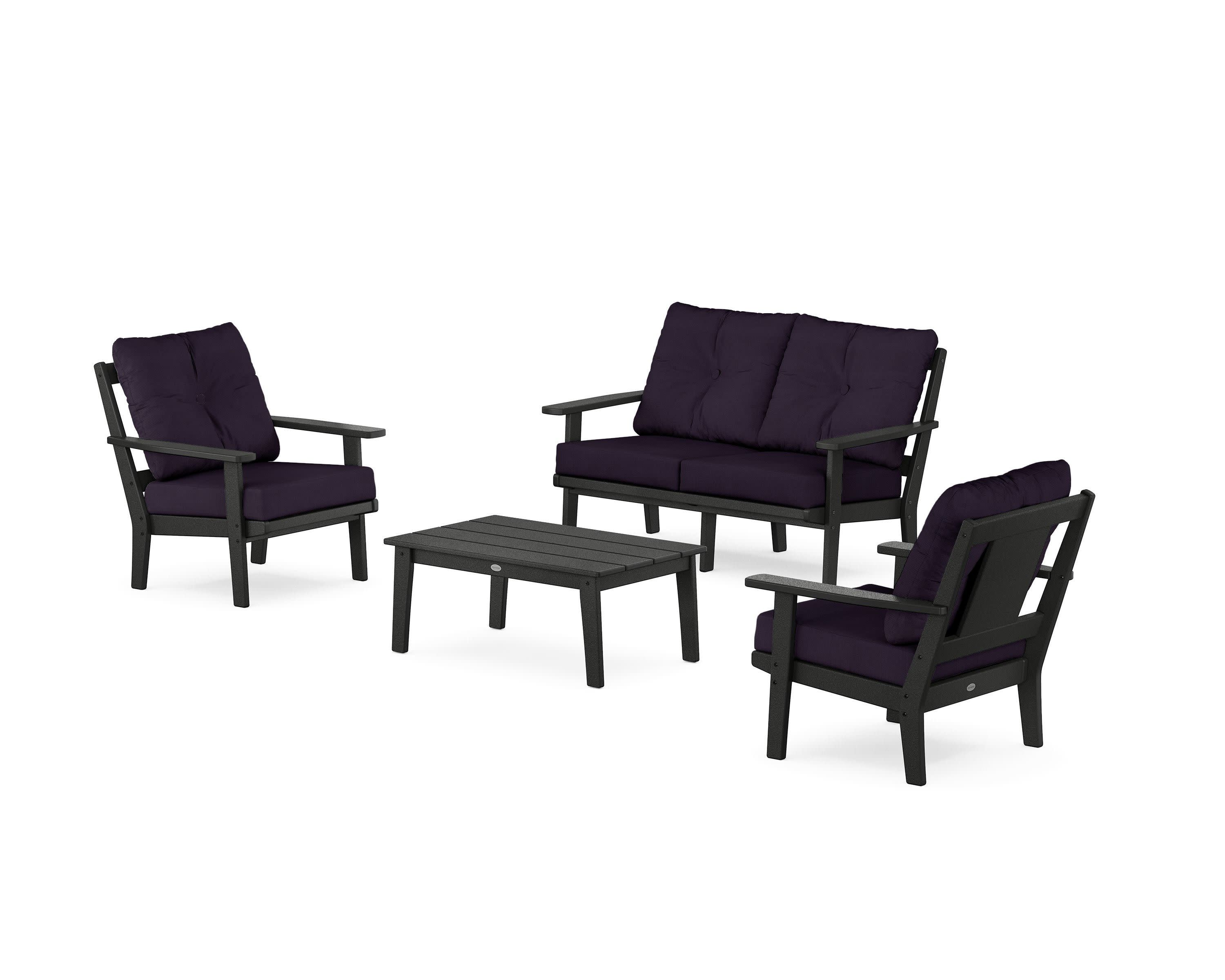 Prairie 4-Piece Deep Seating Set with Loveseat in Black / Navy Linen
