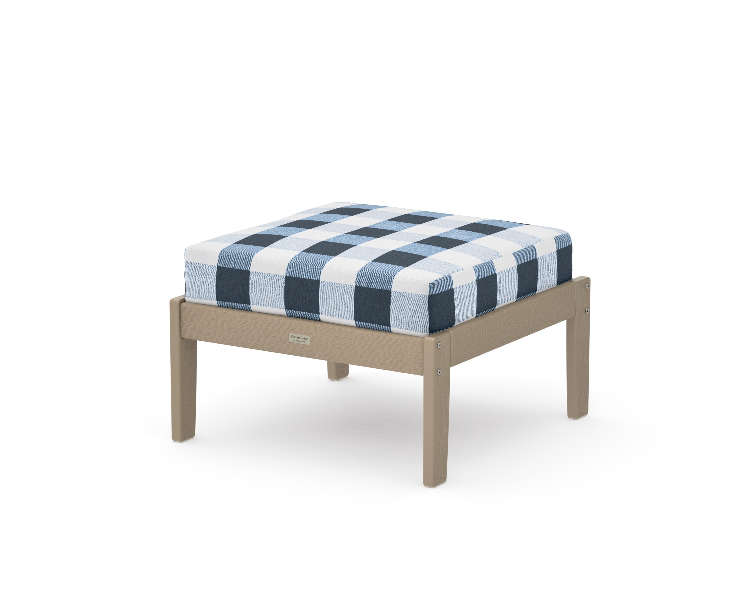 Cottage Deep Seating Ottoman in Vintage Sahara / Buffalo Plaid Marine Indigo