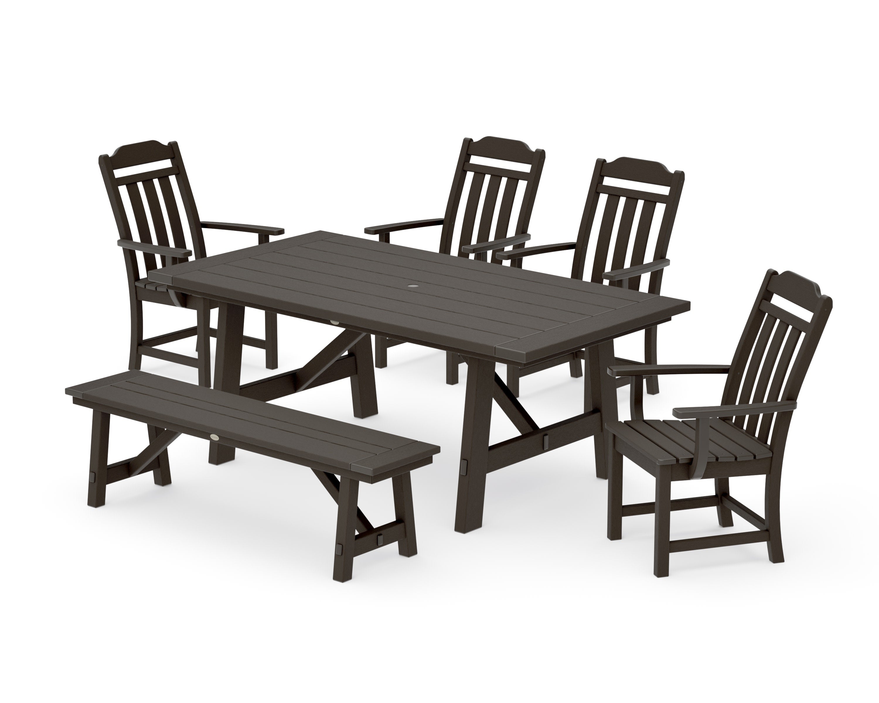 Cottage 6-Piece Rustic Farmhouse Dining Set with Bench in Vintage Coffee