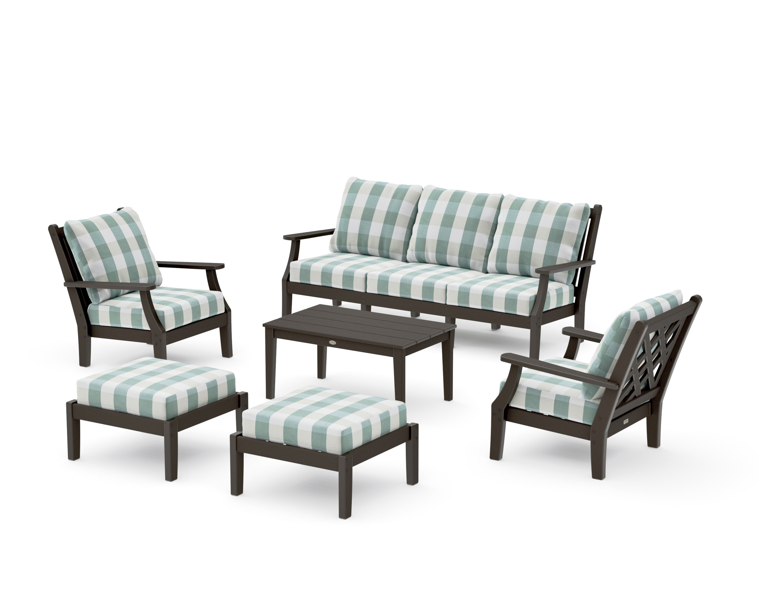 Wovendale 6-Piece Lounge Sofa Set in Vintage Coffee / Buffalo Plaid Glacier Spa