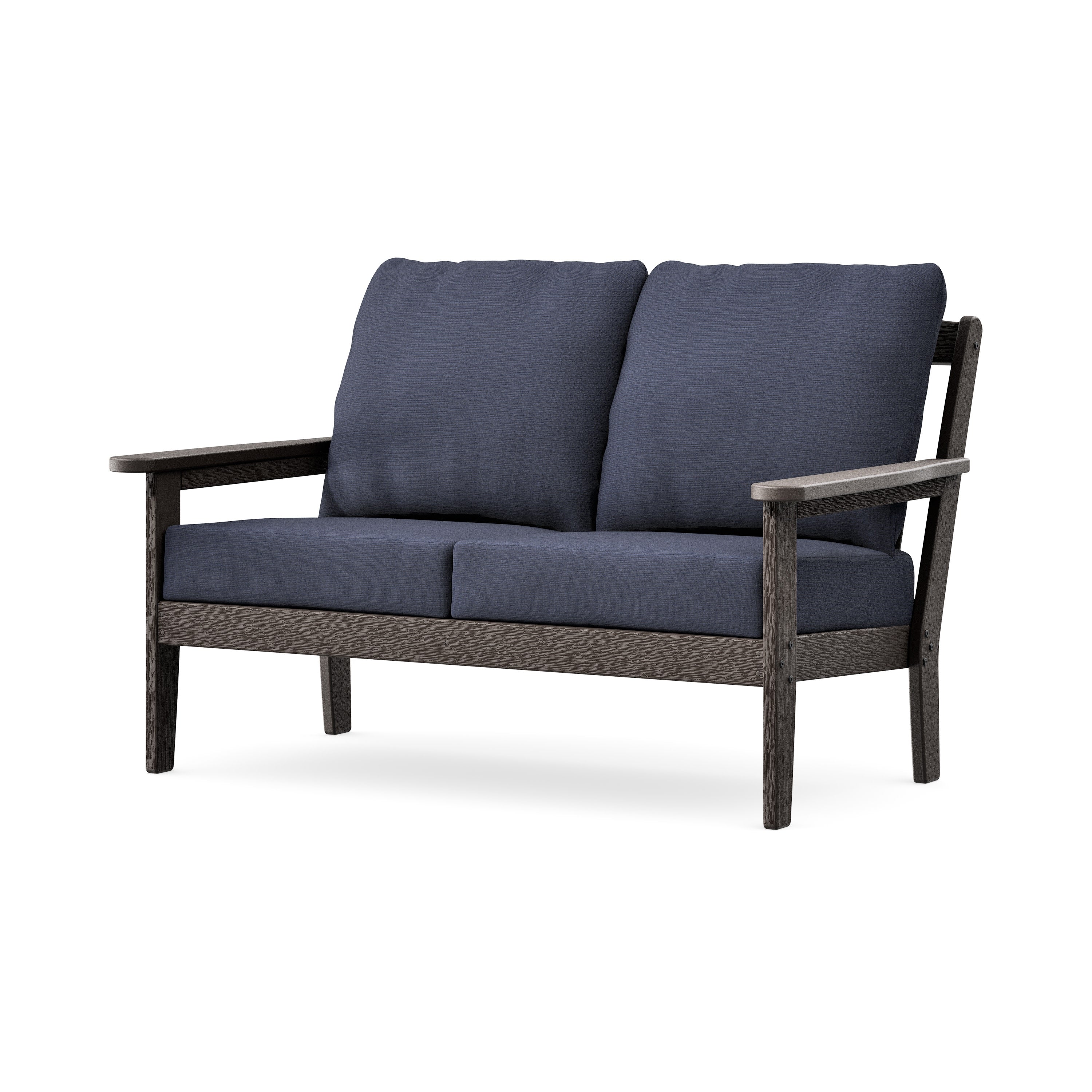 Cottage Deep Seating Loveseat in Vintage Coffee / Navy Linen