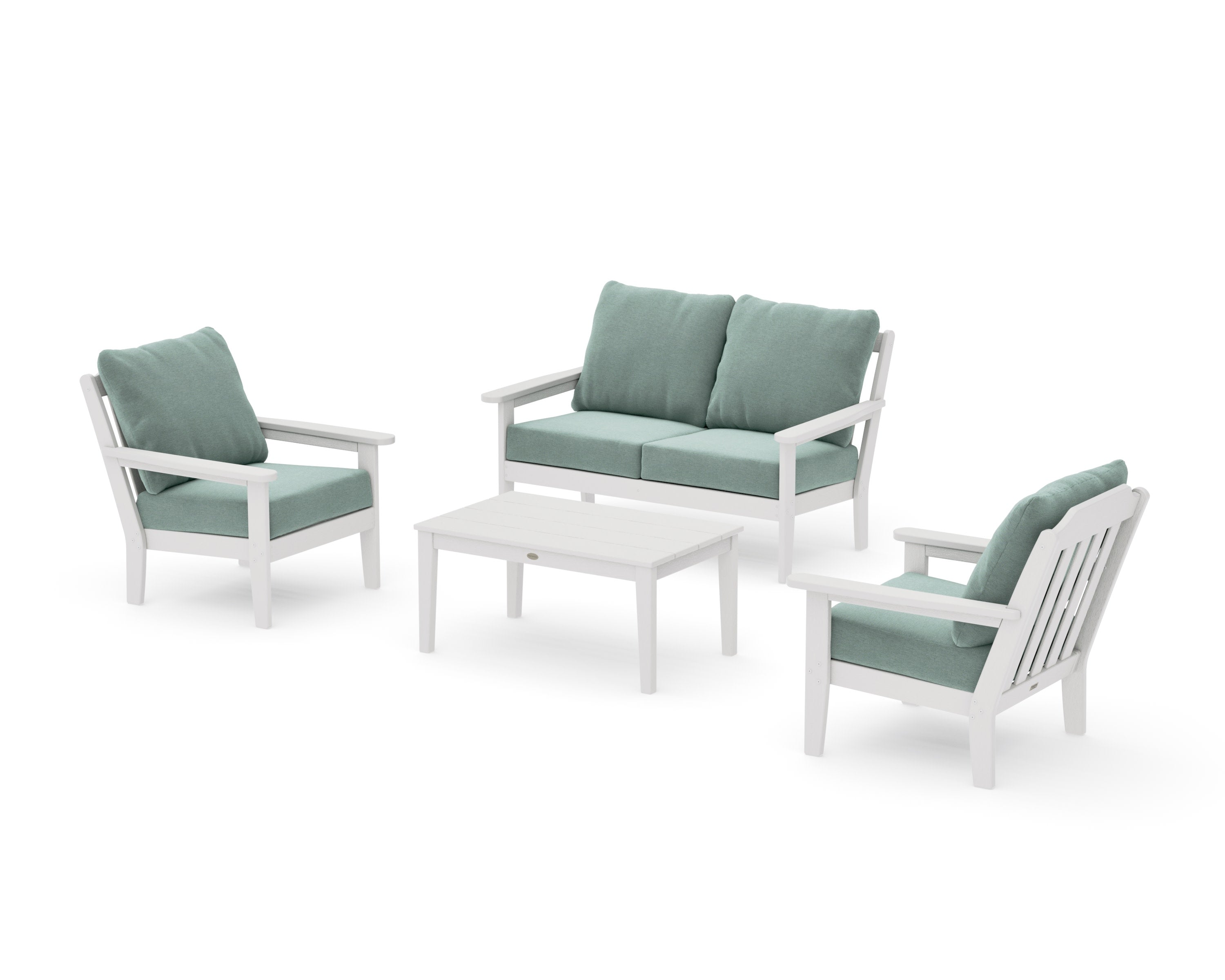 Cottage 4-Piece Deep Seating Set with Loveseat in Vintage White / Glacier Spa
