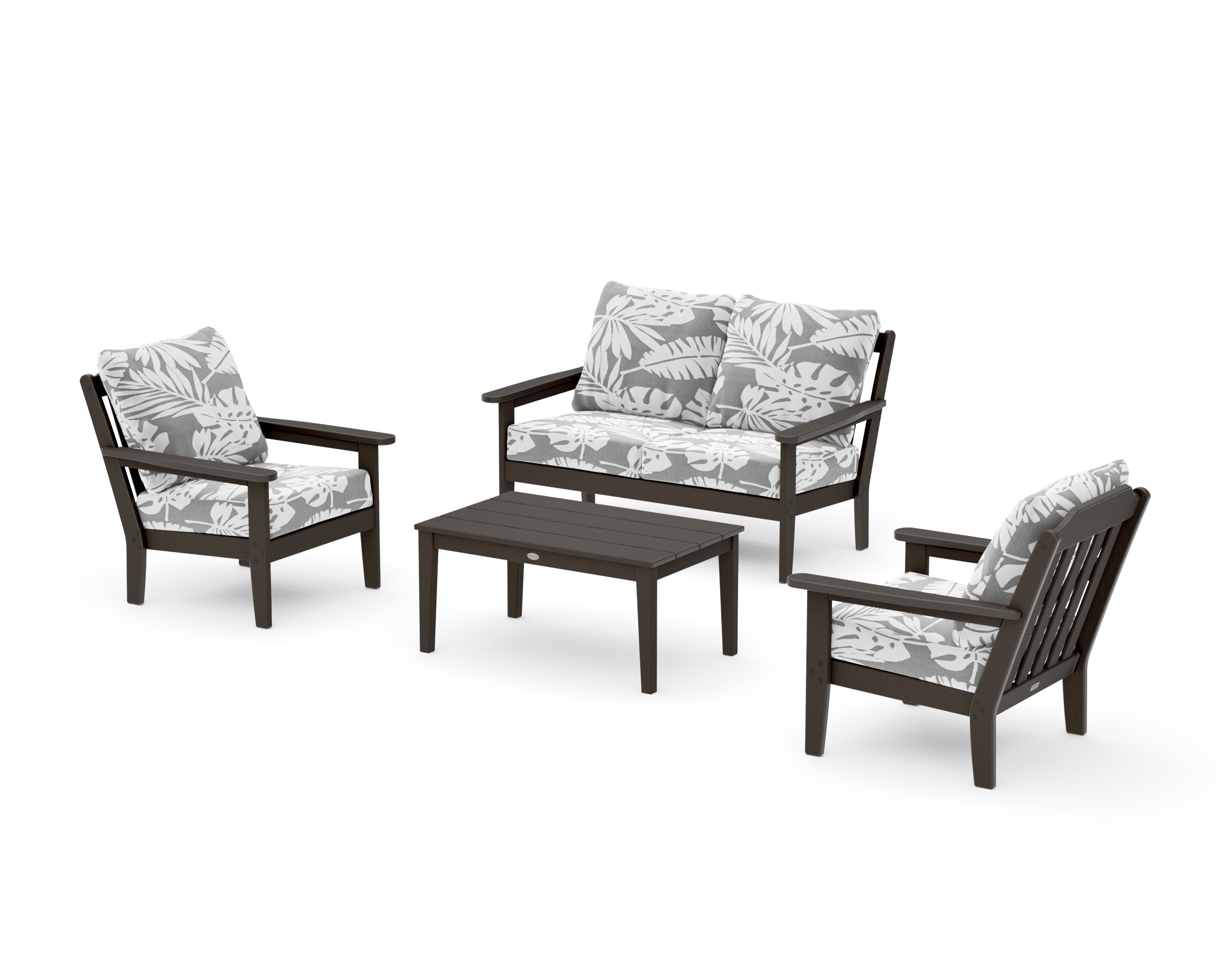 Cottage 4-Piece Deep Seating Set with Loveseat in Vintage Coffee / Leaf Grey Mist