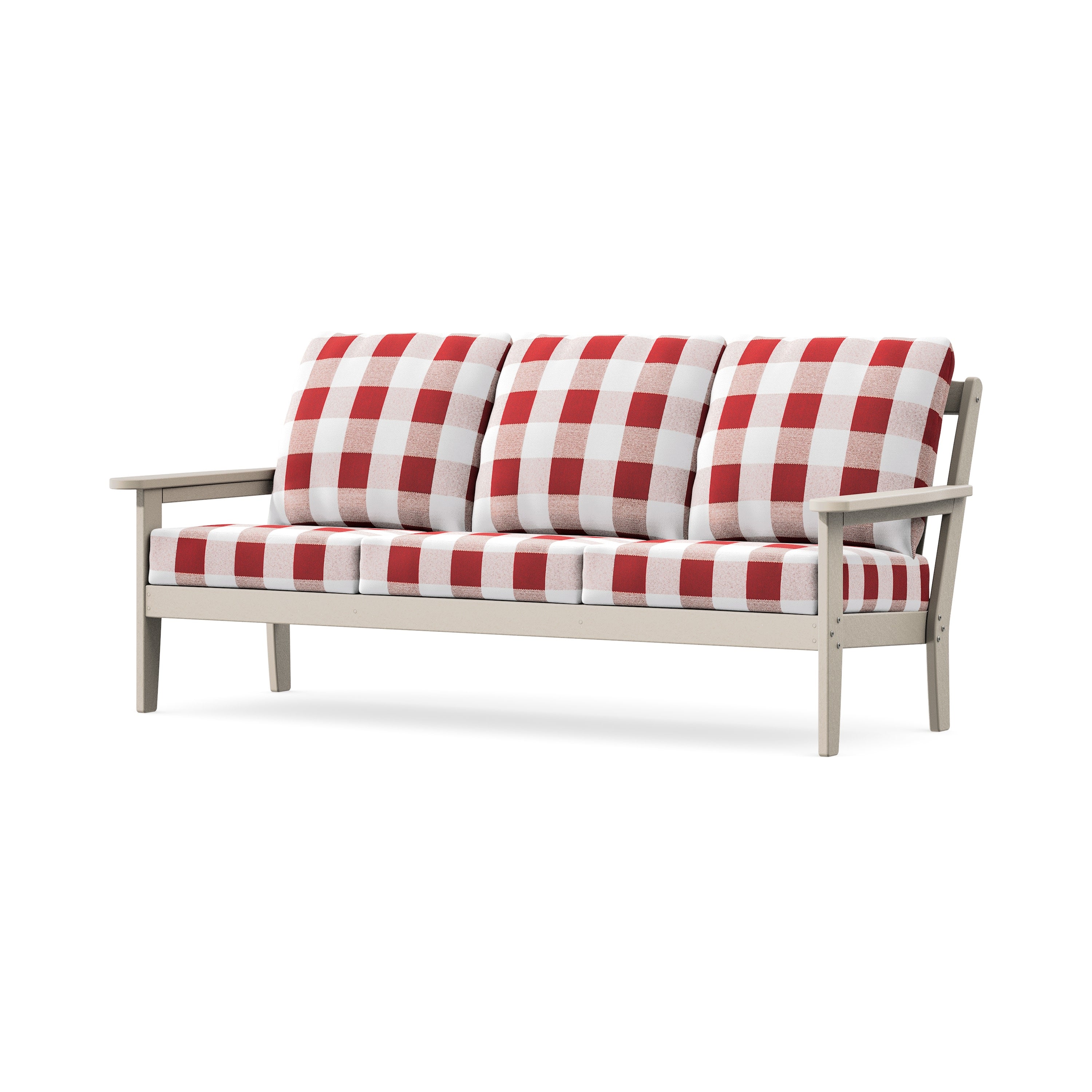 Cottage Deep Seating Sofa in Sand / Buffalo Plaid Crimson