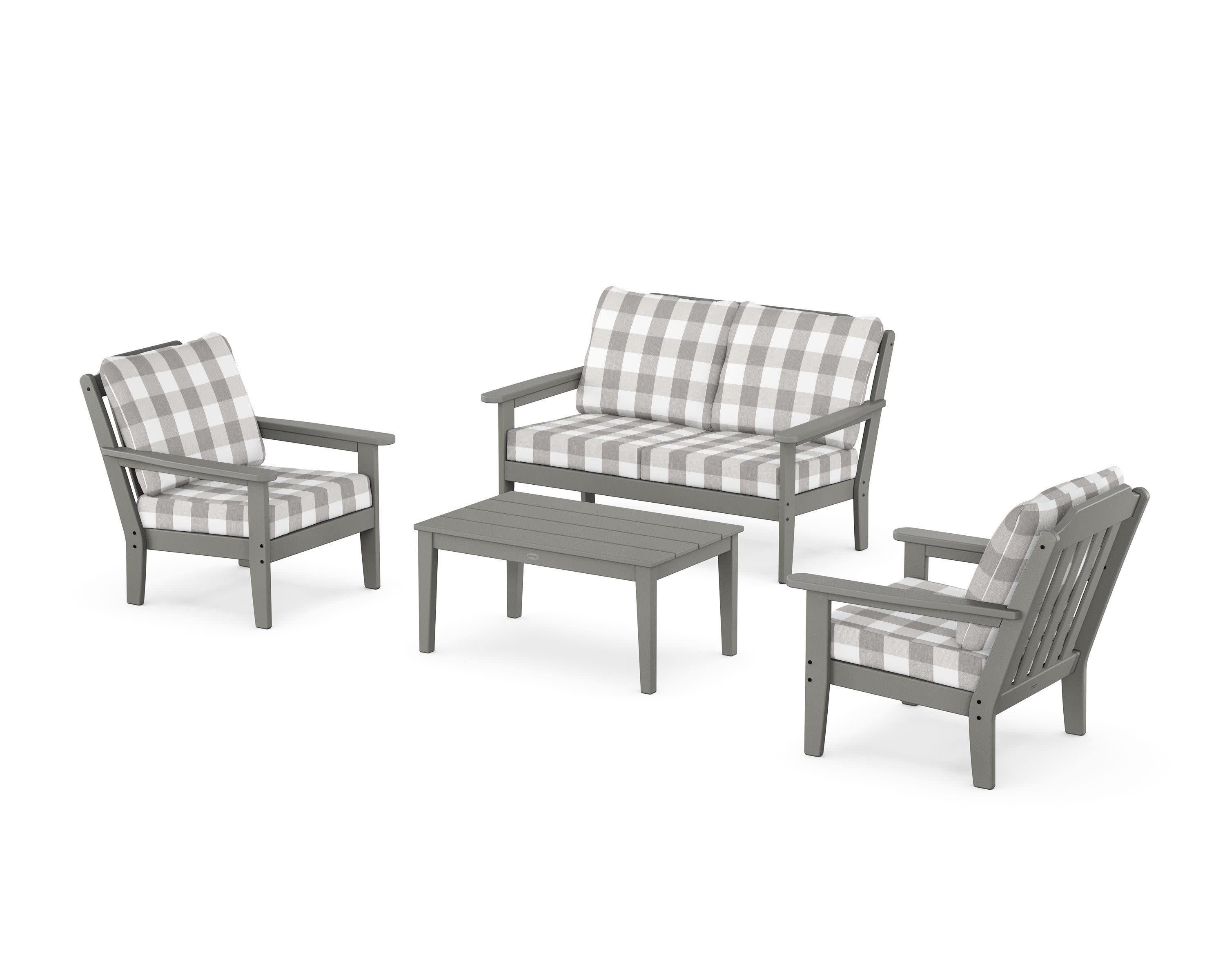 Cottage 4-Piece Deep Seating Set with Loveseat in Slate Grey / Buffalo Plaid Grey Mist