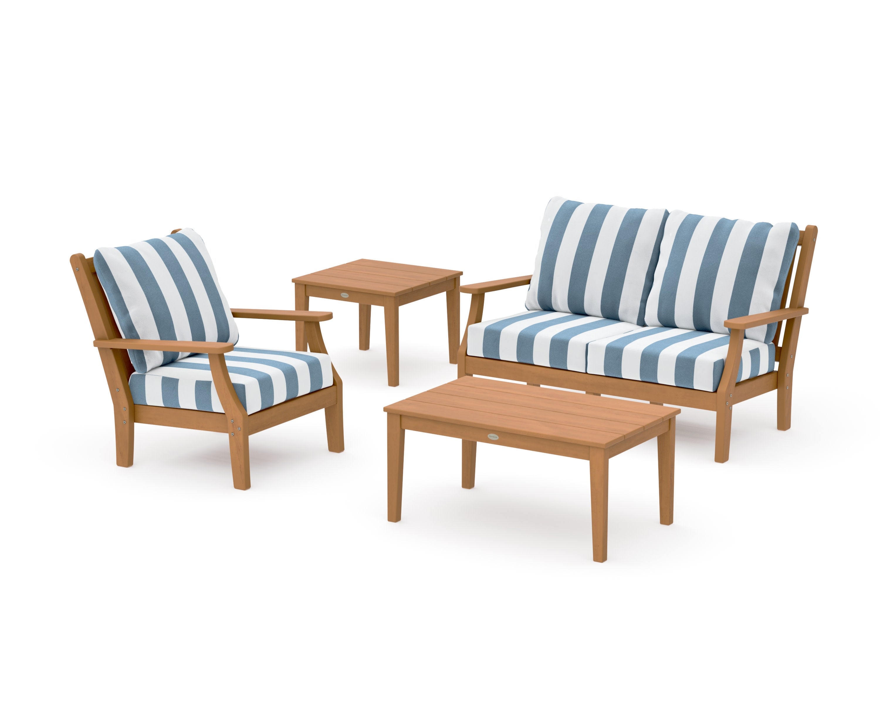 Wovendale 4-Piece Deep Seating Set in Natural / Cabana Stripe Sky Blue