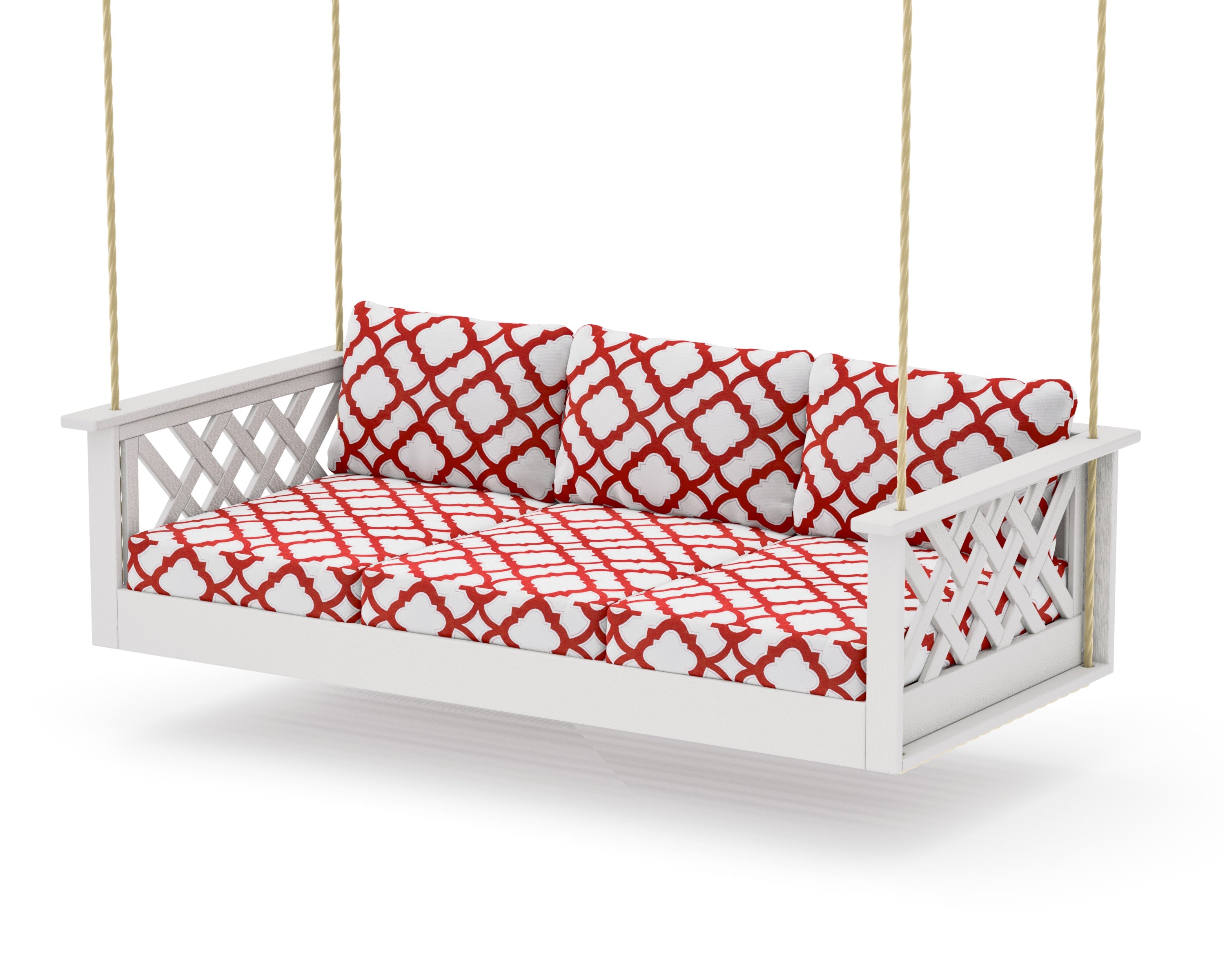 Wovendale Daybed Swing in Vintage White / Trellis Crimson