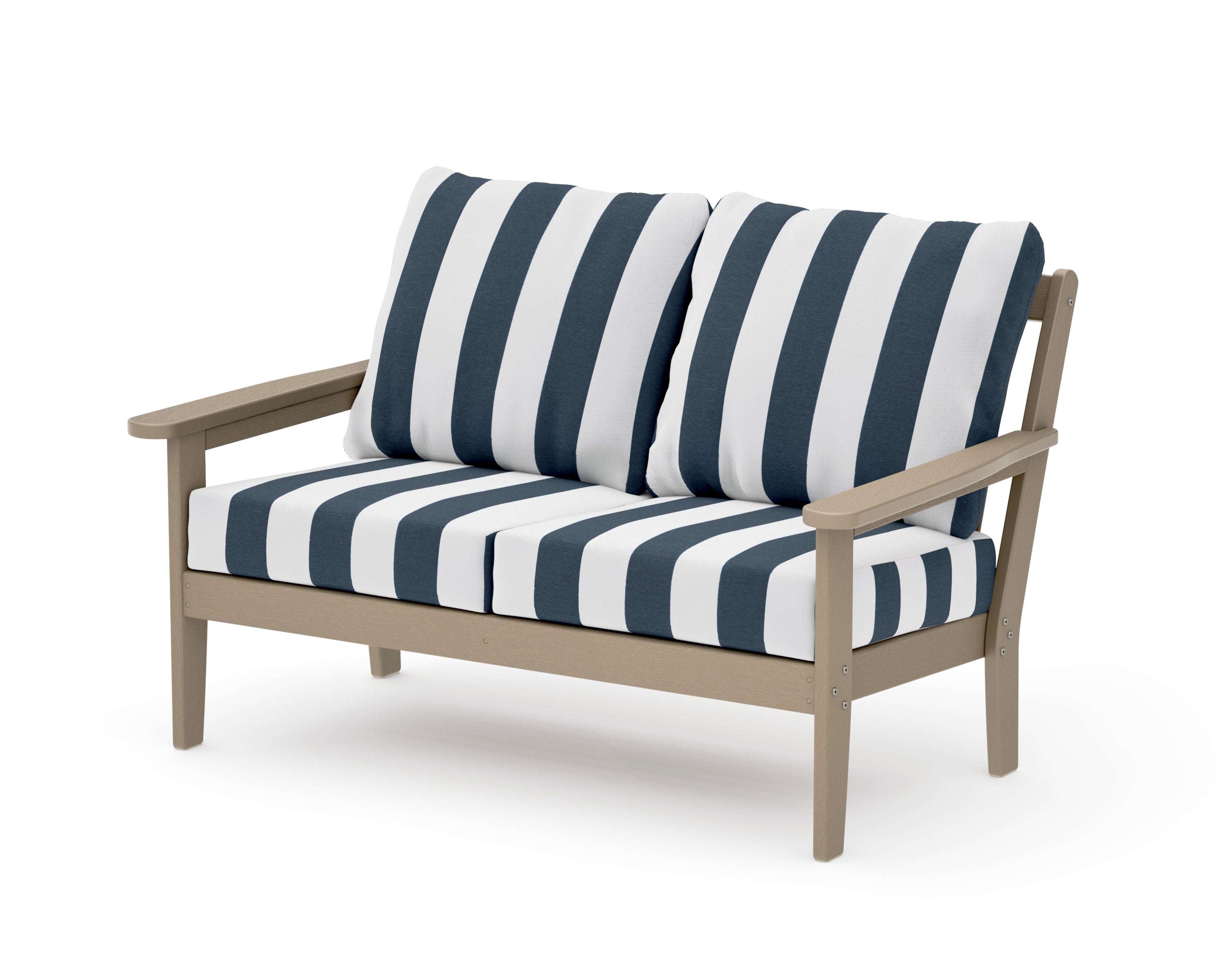 Cottage Deep Seating Loveseat in Vintage Sahara / Cabana Stripe Marine Indigo