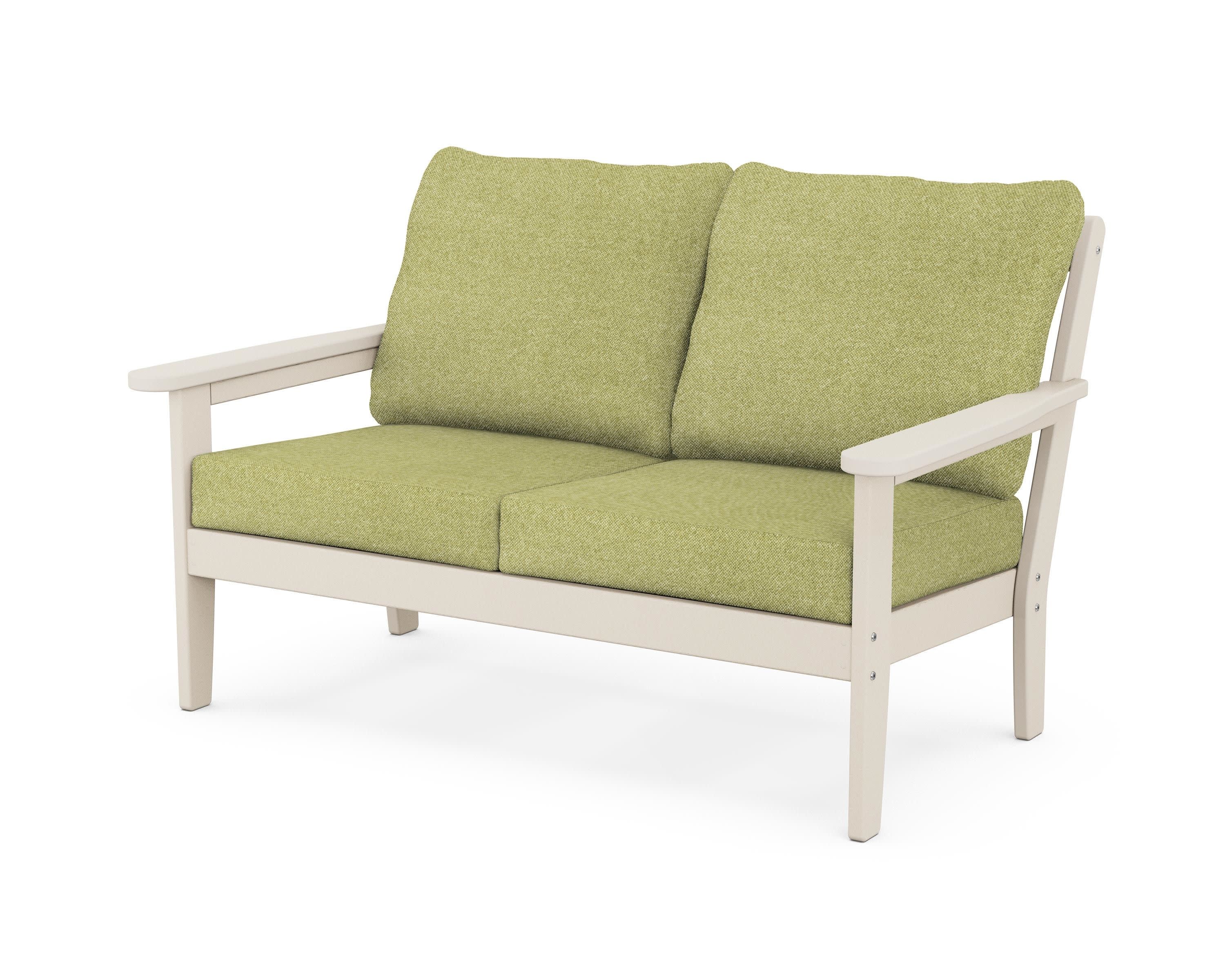 Cottage Deep Seating Loveseat in Sand / Chartreuse Boucle