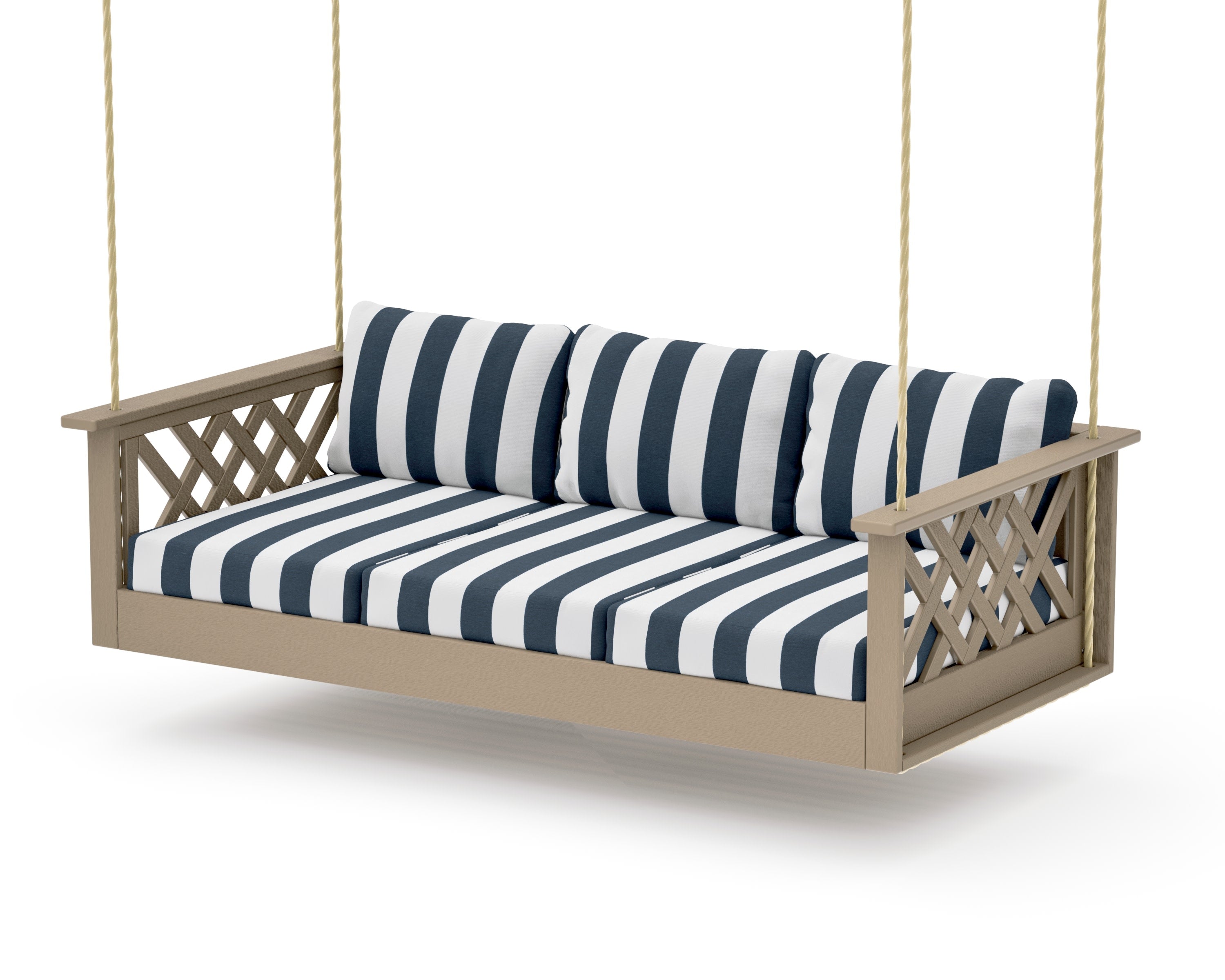 Wovendale Daybed Swing in Vintage Sahara / Cabana Stripe Marine Indigo