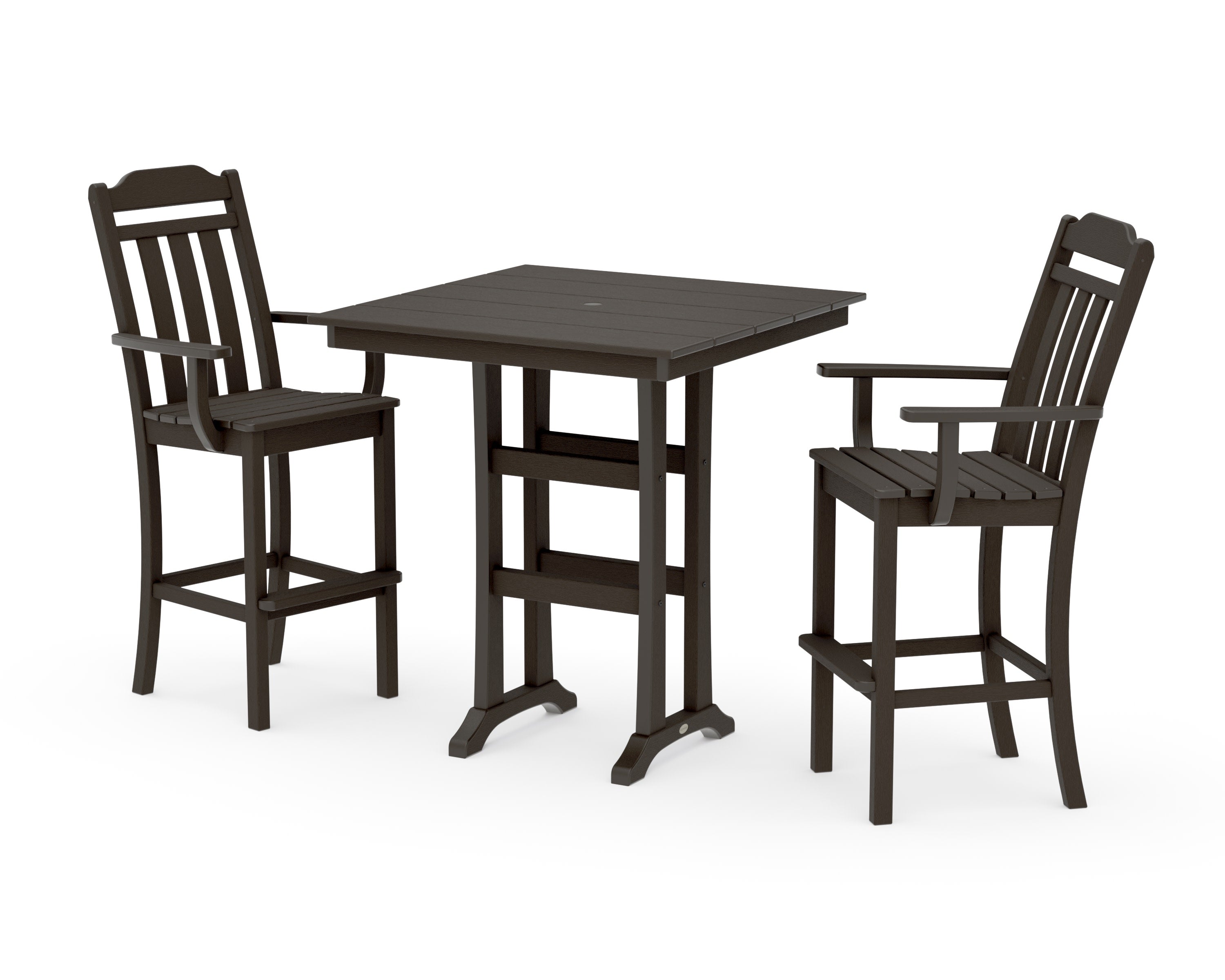 Cottage 3-Piece Farmhouse Bar Set with Trestle Legs in Vintage Coffee