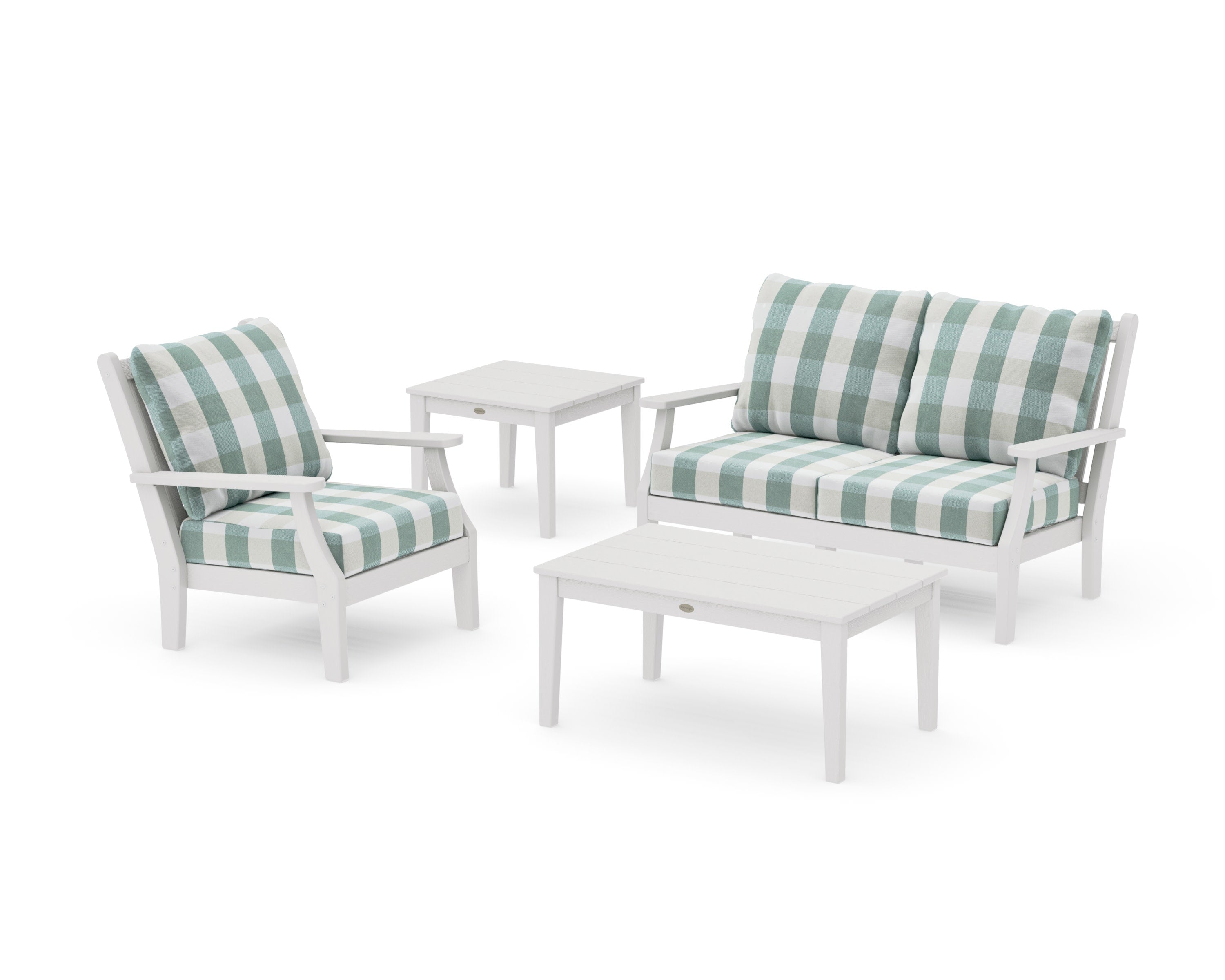 Wovendale 4-Piece Deep Seating Set in Vintage White / Buffalo Plaid Glacier Spa
