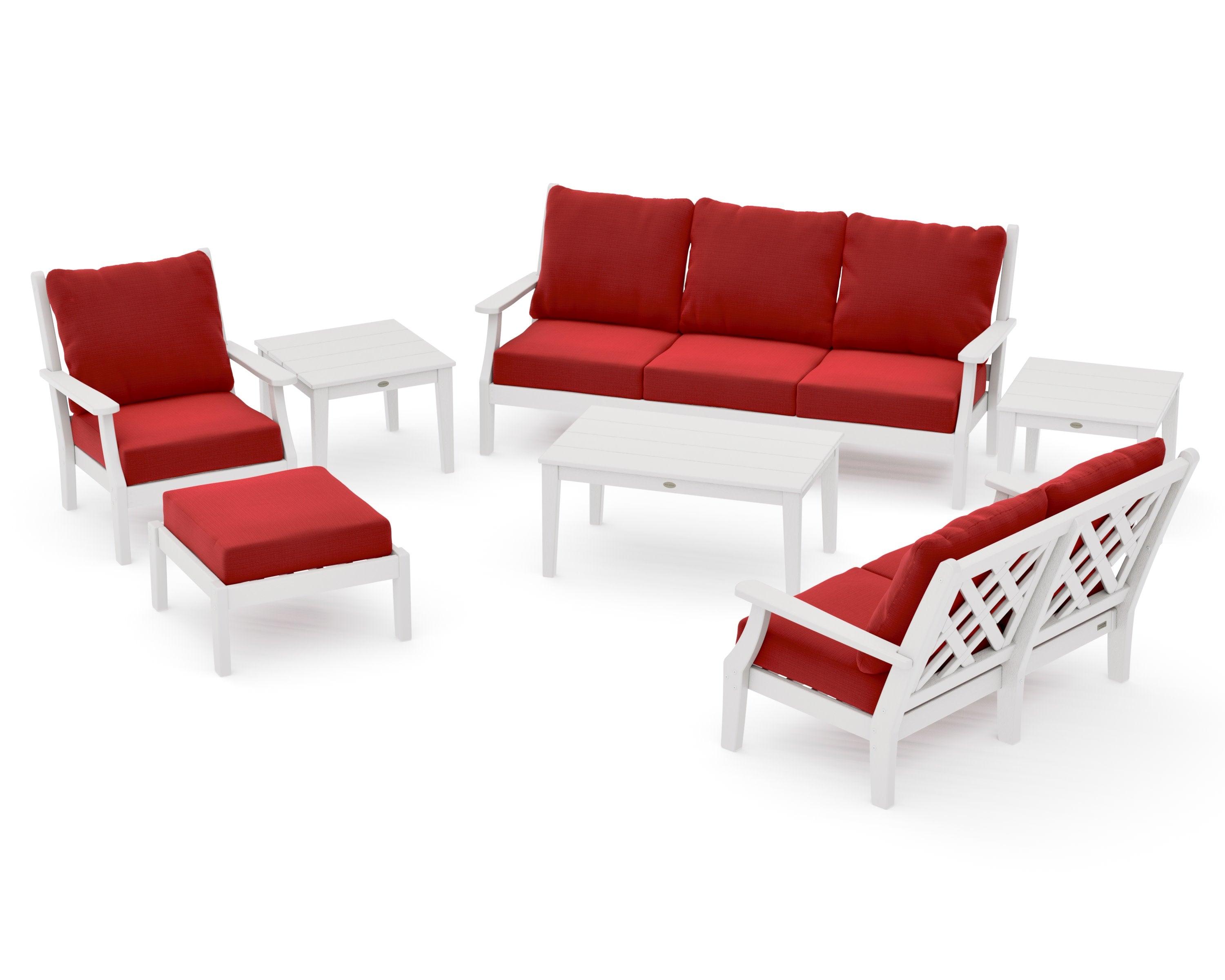 Wovendale 7-Piece Deep Seating Set in Vintage White / Crimson Linen