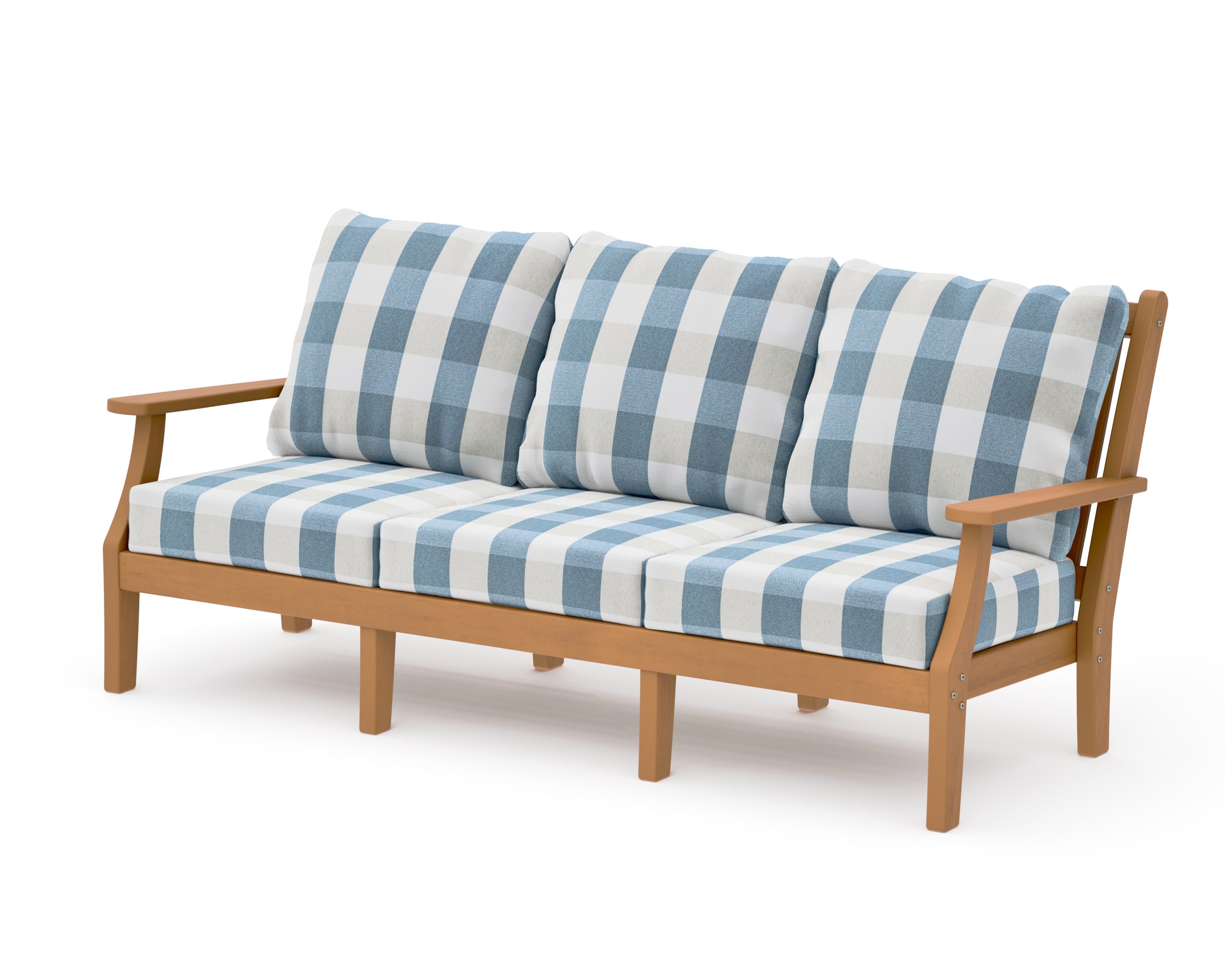 Wovendale Deep Seating Sofa in Natural / Buffalo Plaid Sky Blue