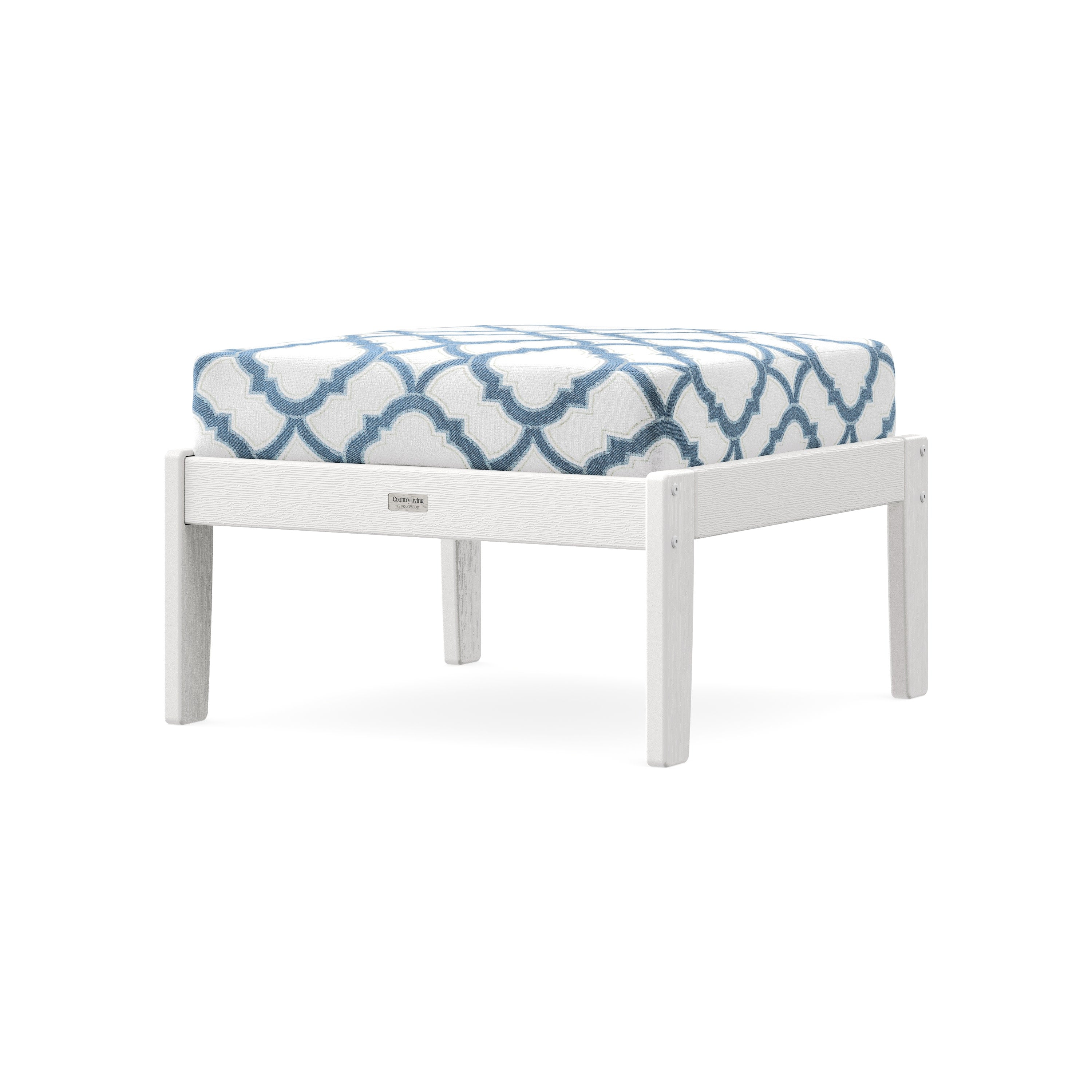 Cottage Deep Seating Ottoman in Vintage White / Trellis Sky Blue