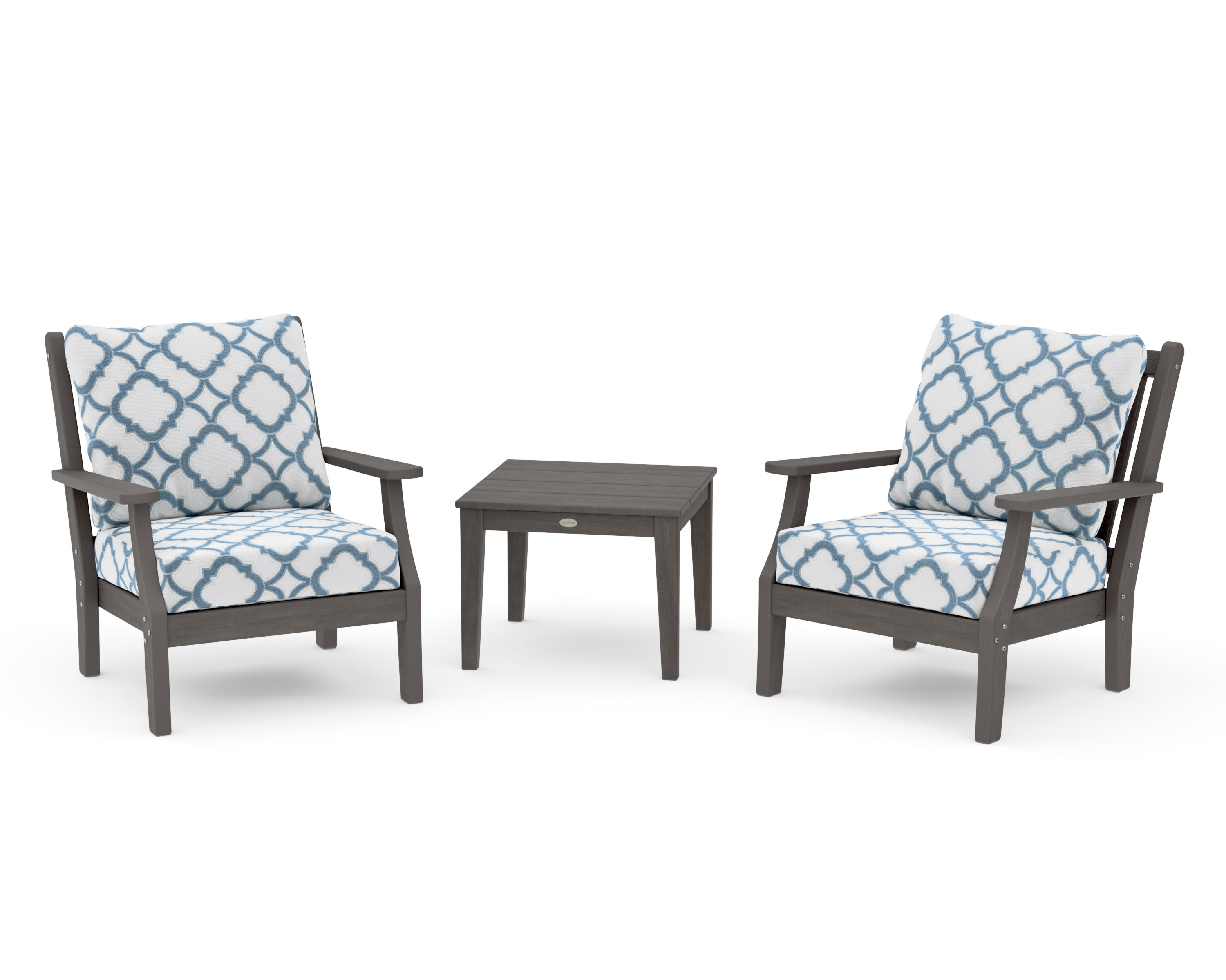 Wovendale 3-Piece Deep Seating Set in Driftwood / Trellis Sky Blue