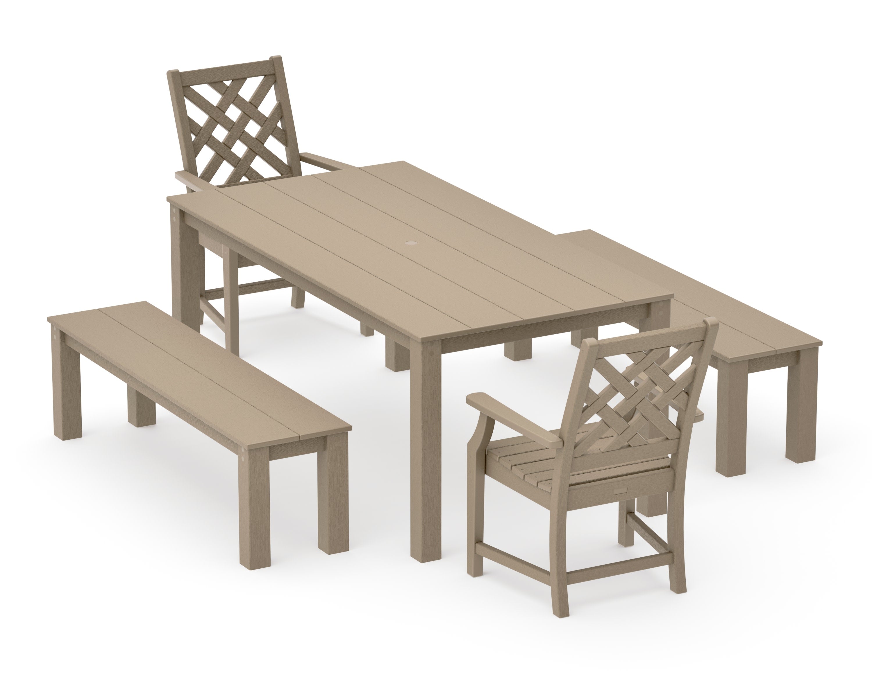 Wovendale 5-Piece Parsons Dining Set with Benches in Vintage Sahara