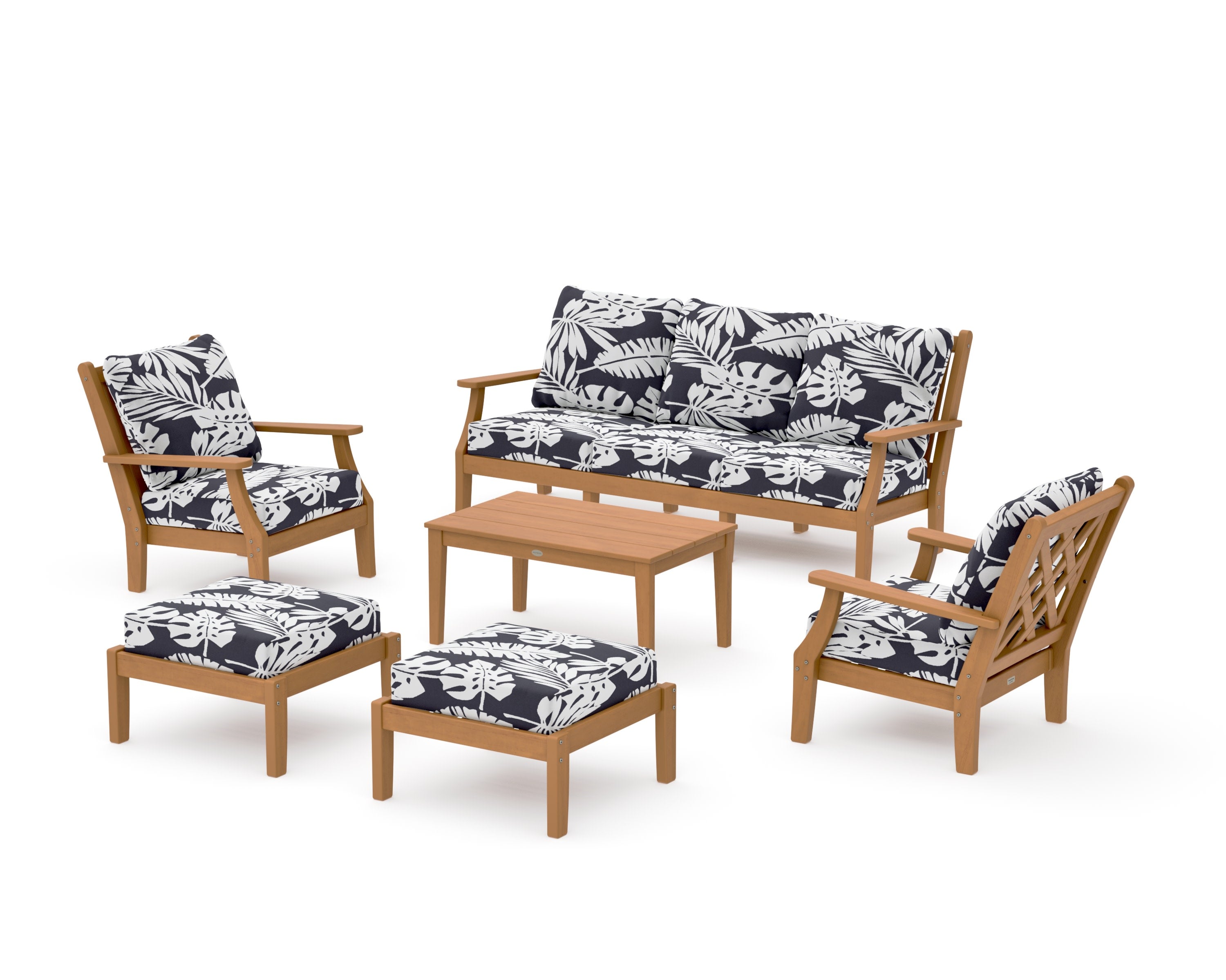 Wovendale 6-Piece Lounge Sofa Set in Natural / Leaf Navy
