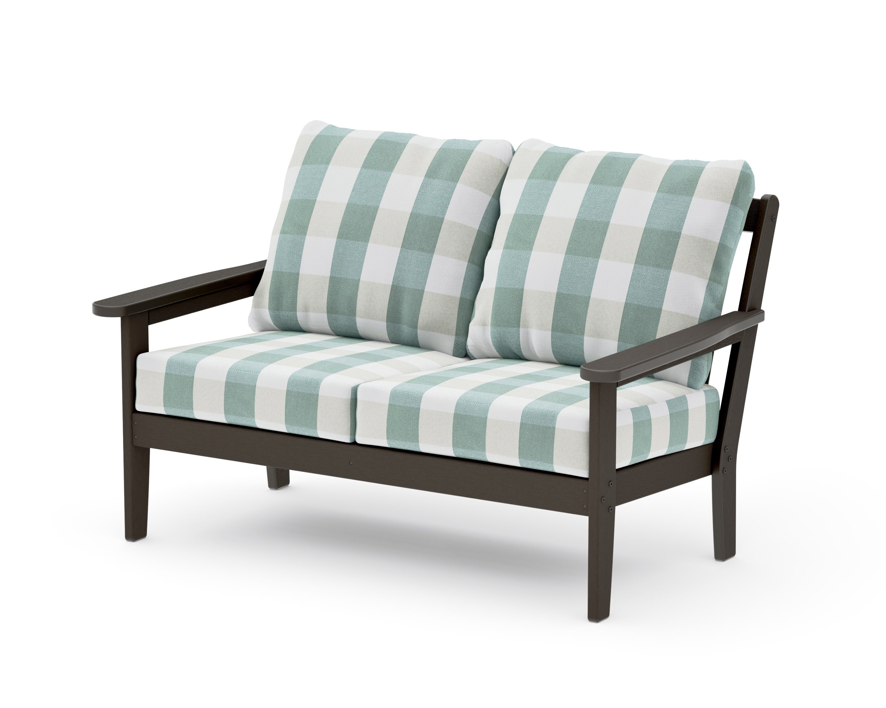 Cottage Deep Seating Loveseat in Vintage Coffee / Buffalo Plaid Glacier Spa