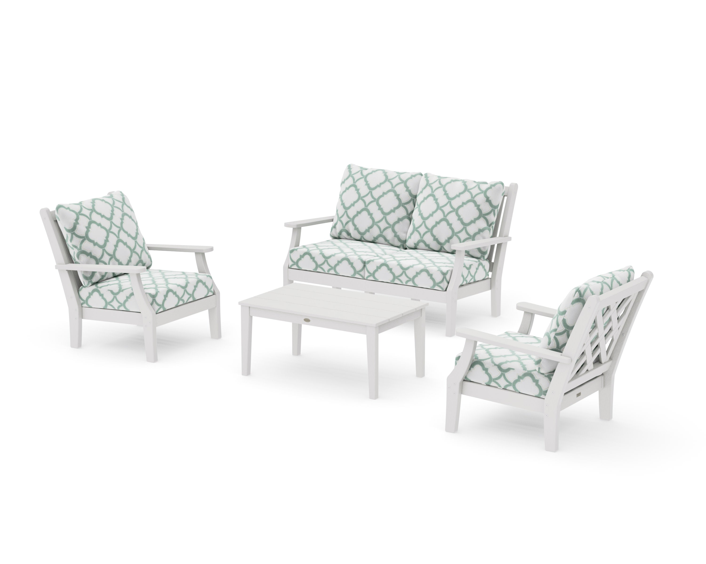 Wovendale 4-Piece Deep Seating Set with Loveseat in Vintage White / Trellis Glacier Spa