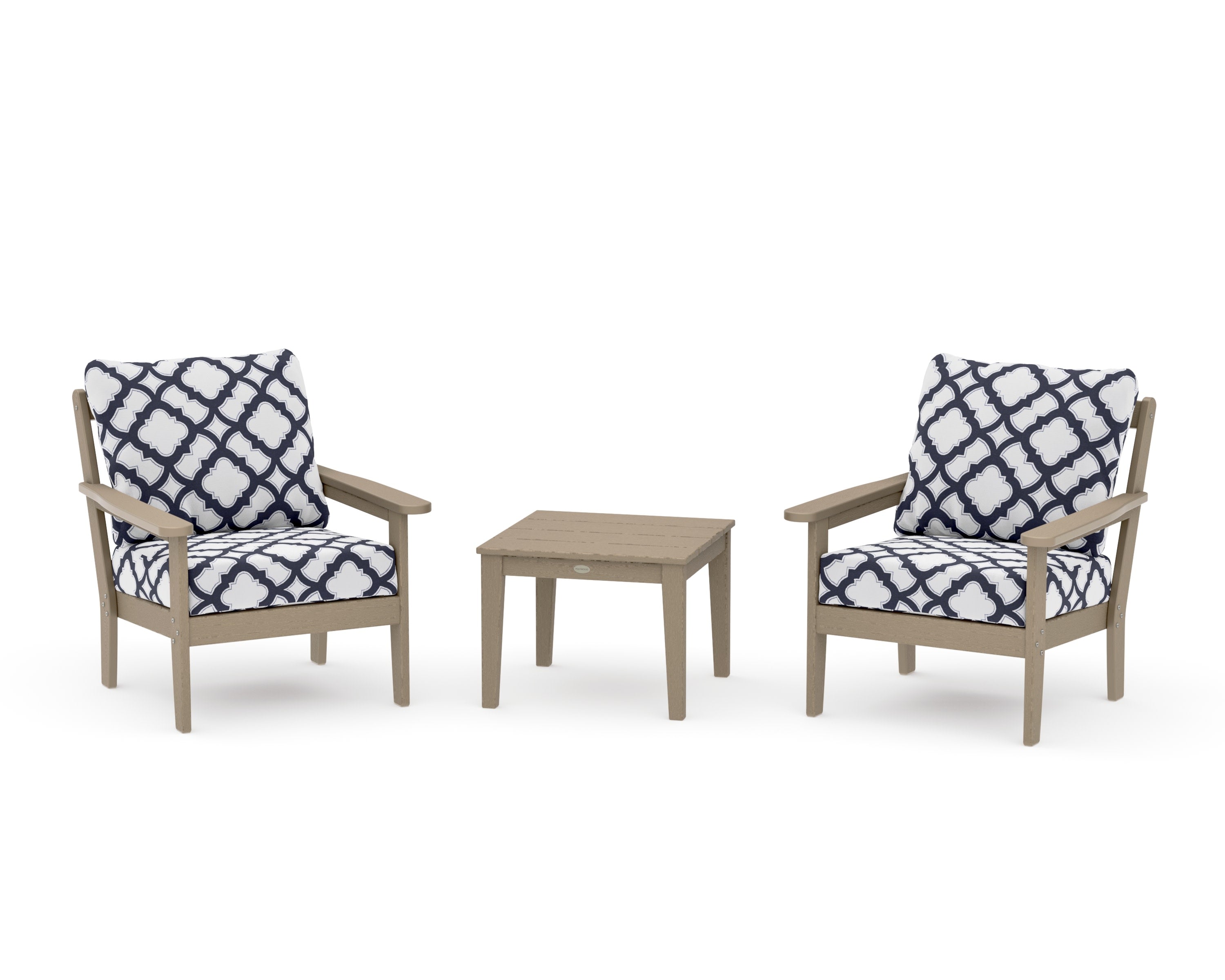 Cottage 3-Piece Deep Seating Set in Vintage Sahara / Trellis Navy