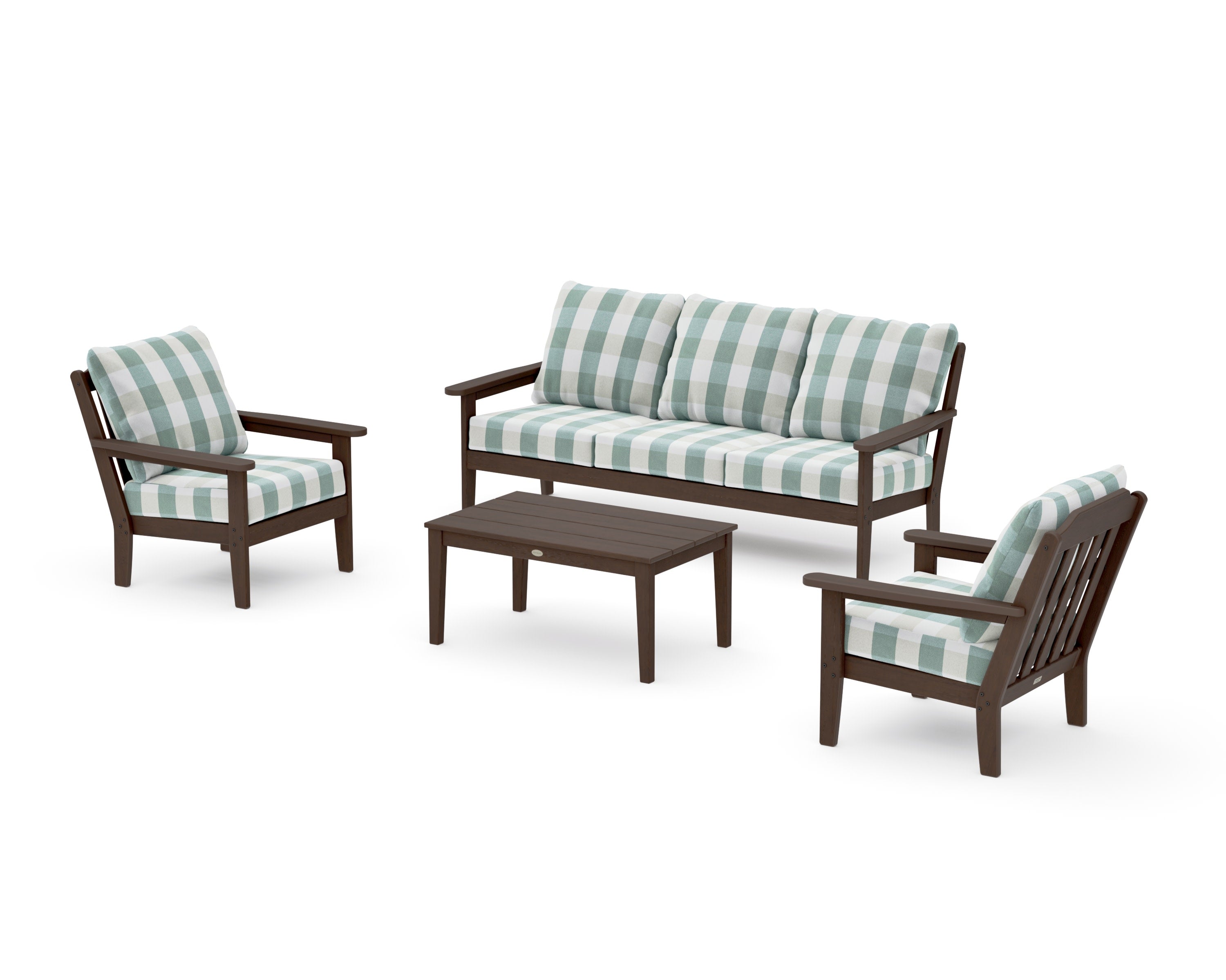 Cottage 4-Piece Deep Seating Set with Sofa in Kona / Buffalo Plaid Glacier Spa