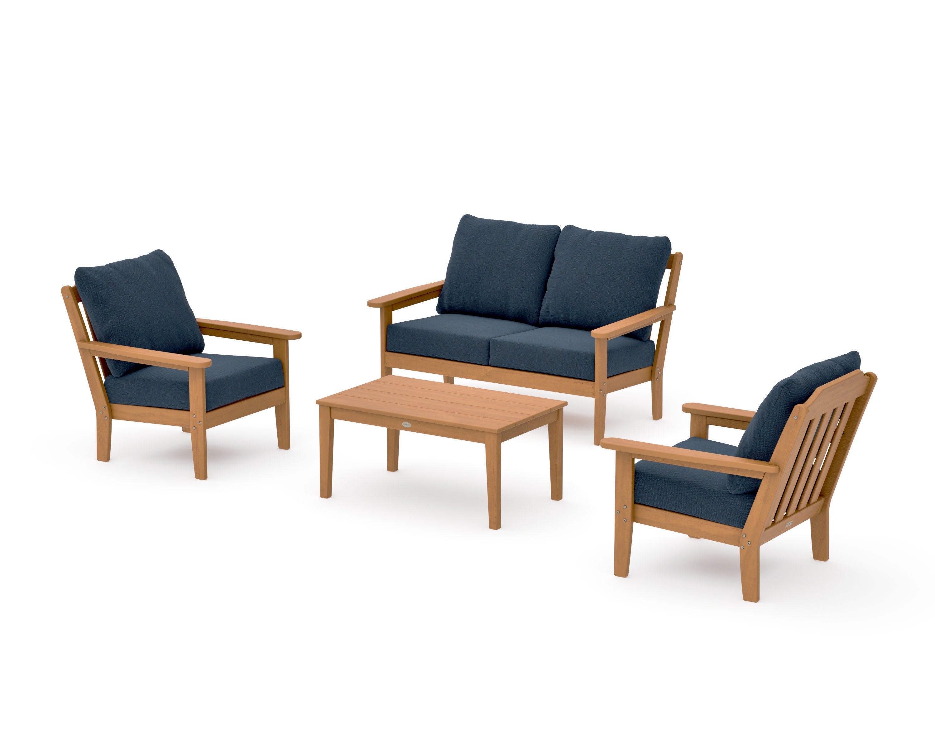 Cottage 4-Piece Deep Seating Set with Loveseat in Natural / Marine Indigo