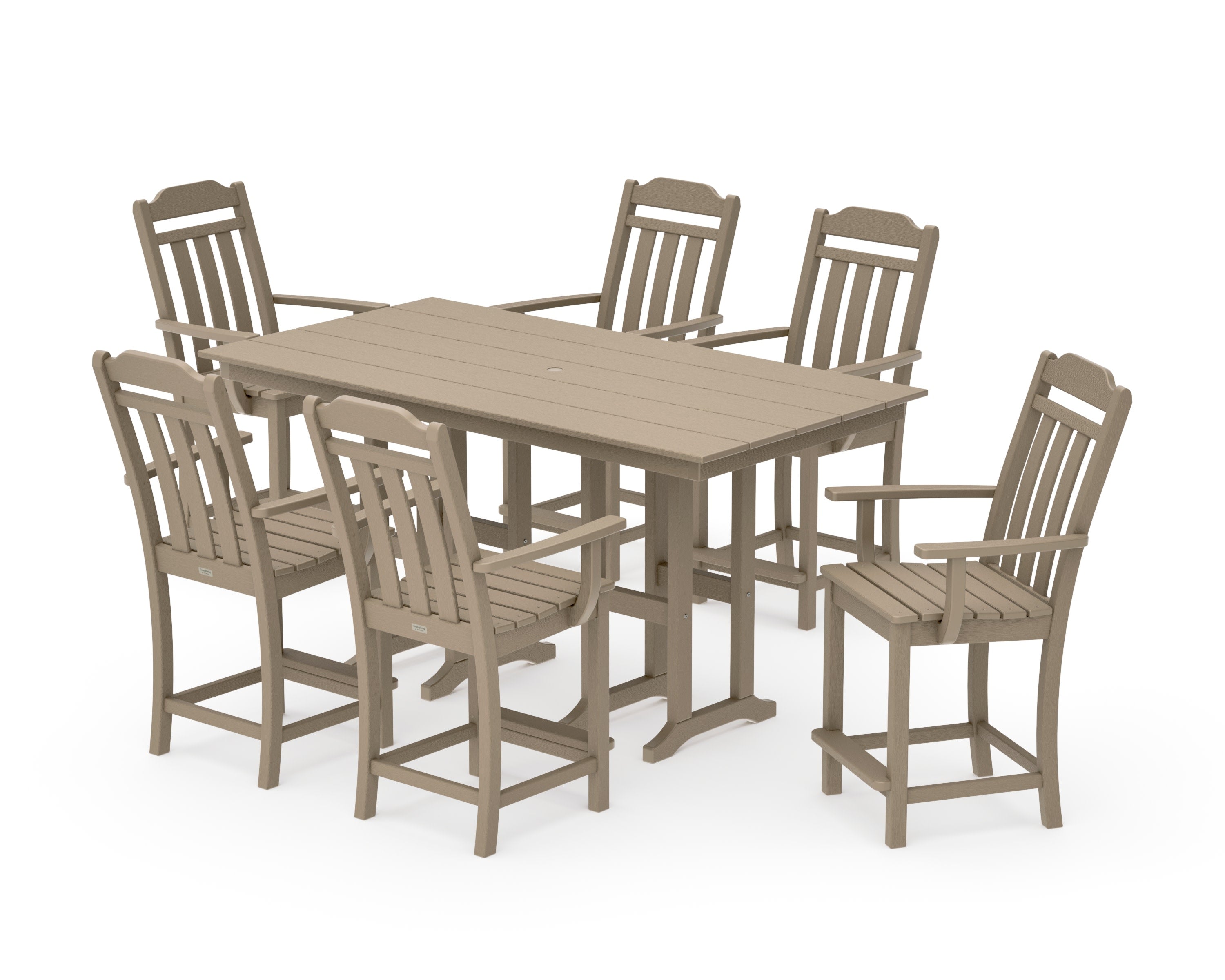 Cottage Arm Chair 7-Piece Farmhouse Counter Set in Vintage Sahara