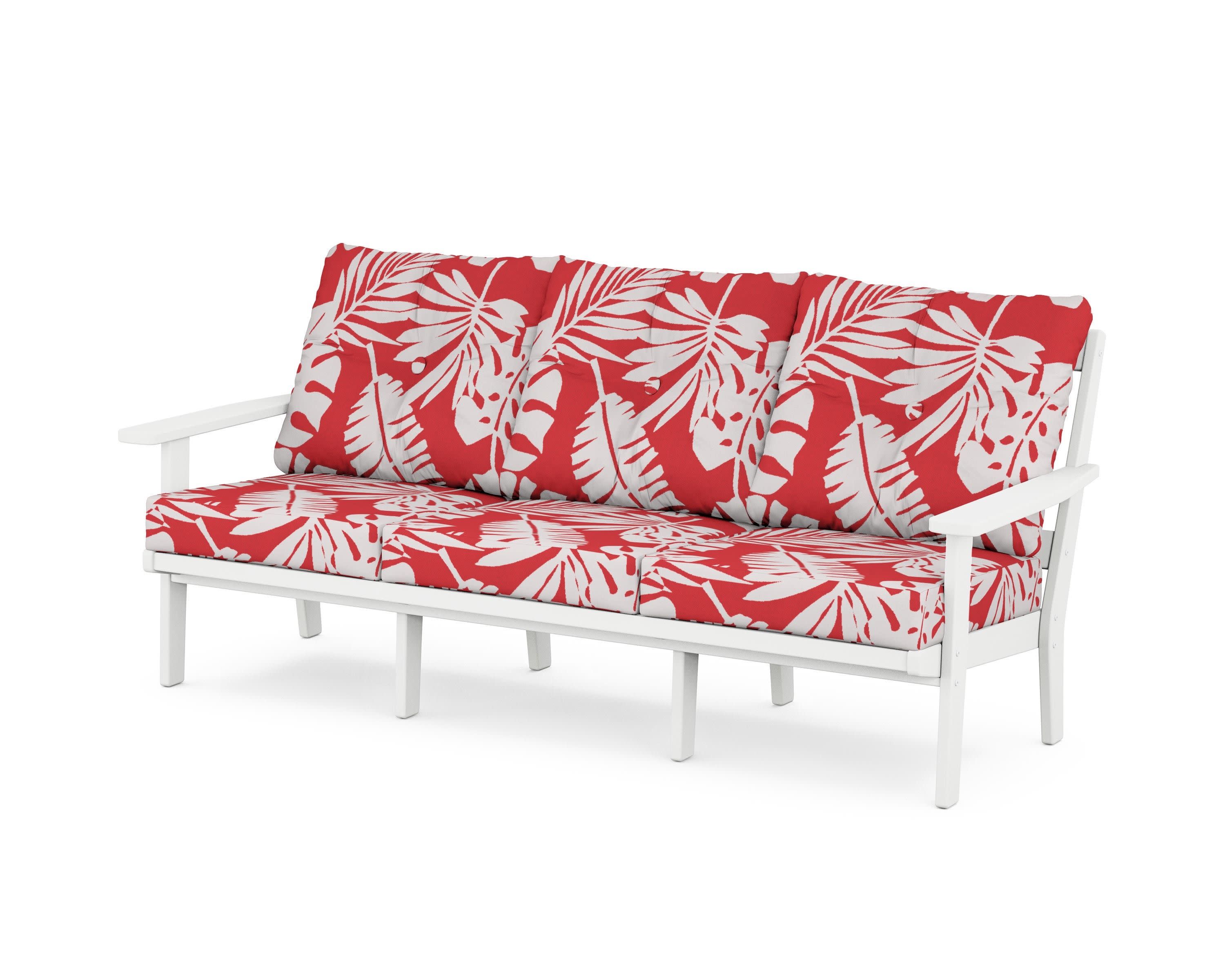 PrairieDeep Seating Sofa in White / Leaf Crimson