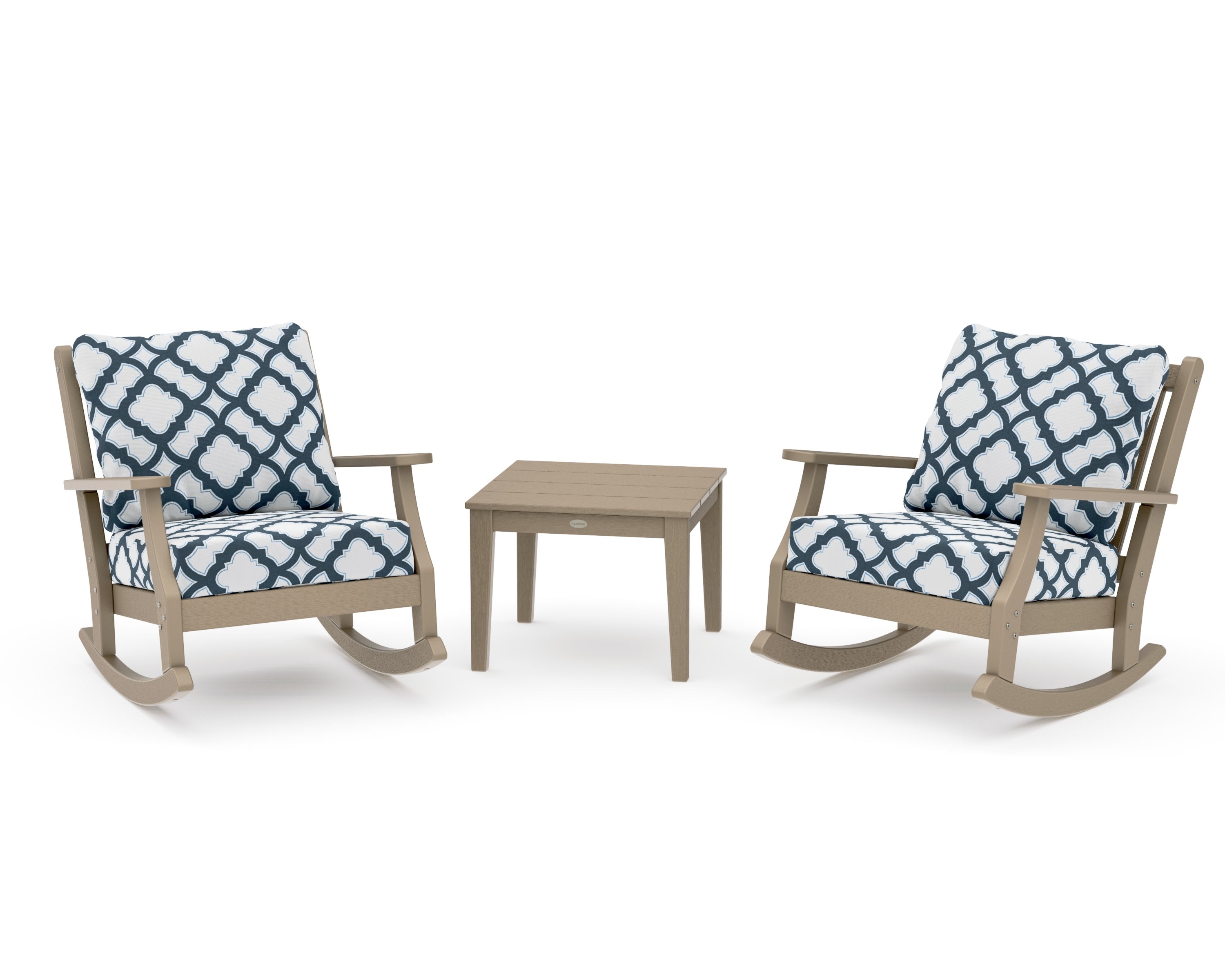 Wovendale 3-Piece Deep Seating Rocker Set in Vintage Sahara / Trellis Marine Indigo