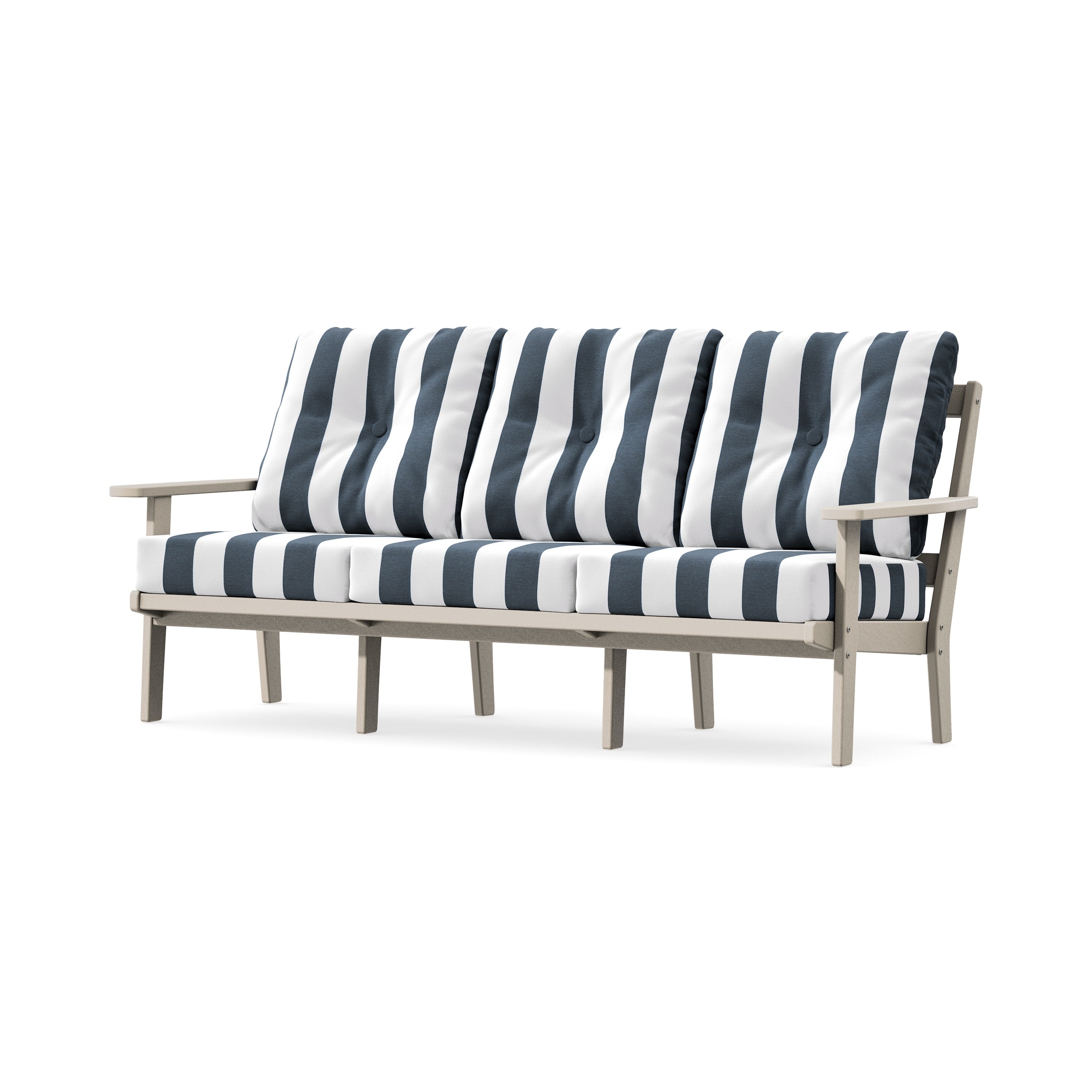 PrairieDeep Seating Sofa in Sand / Cabana Stripe Marine Indigo