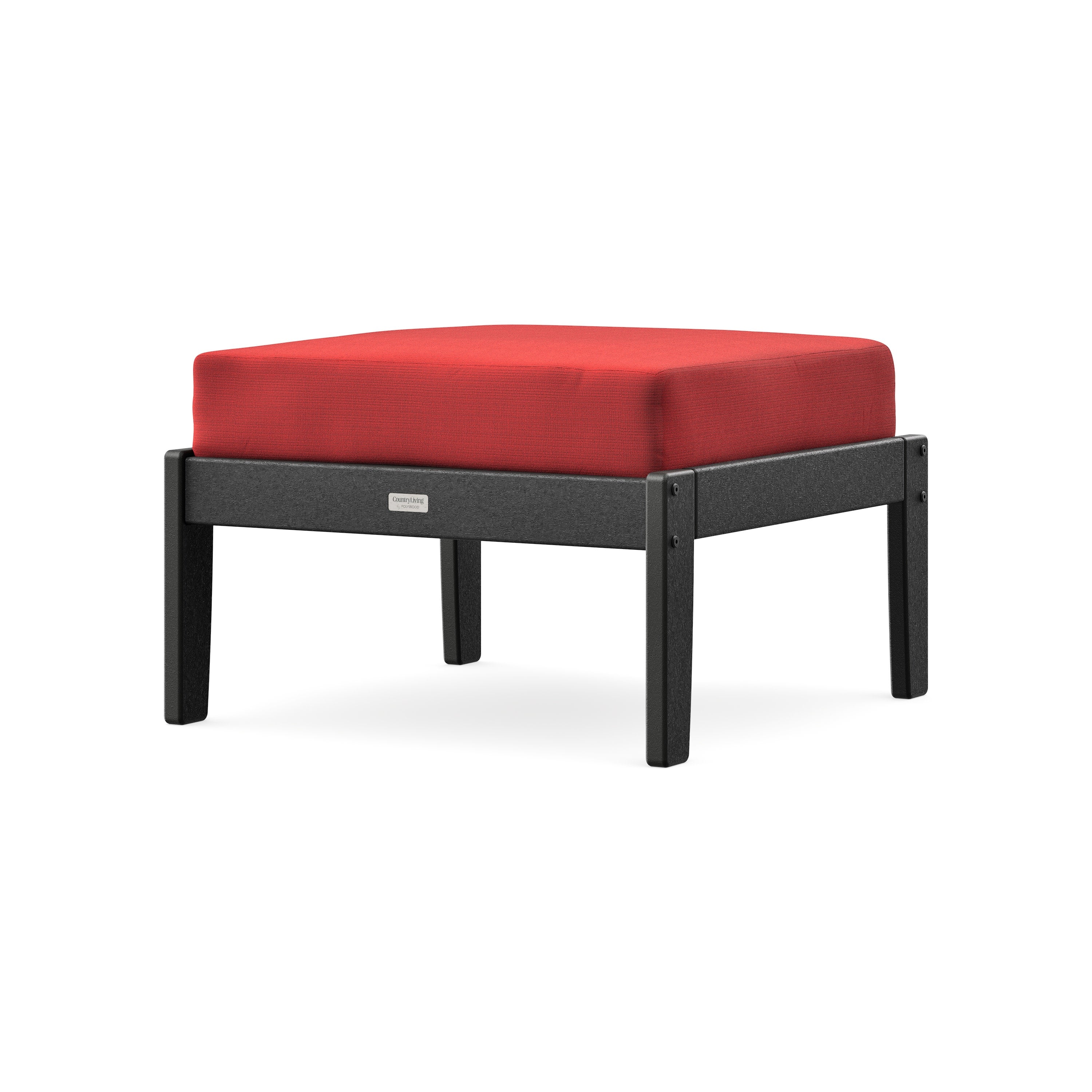 Cottage Deep Seating Ottoman in Black / Crimson Linen