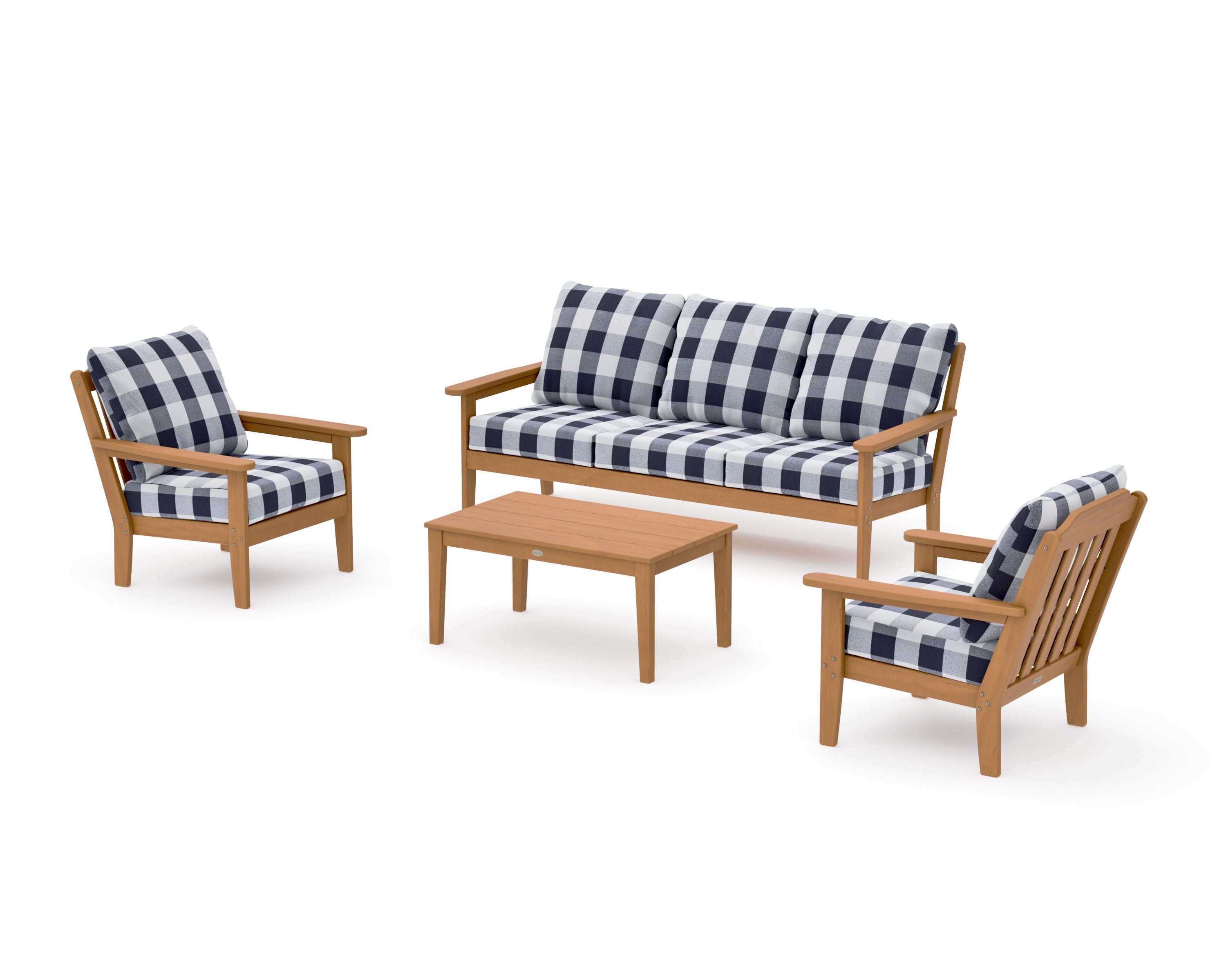 Cottage 4-Piece Deep Seating Set with Sofa in Natural / Buffalo Plaid Navy