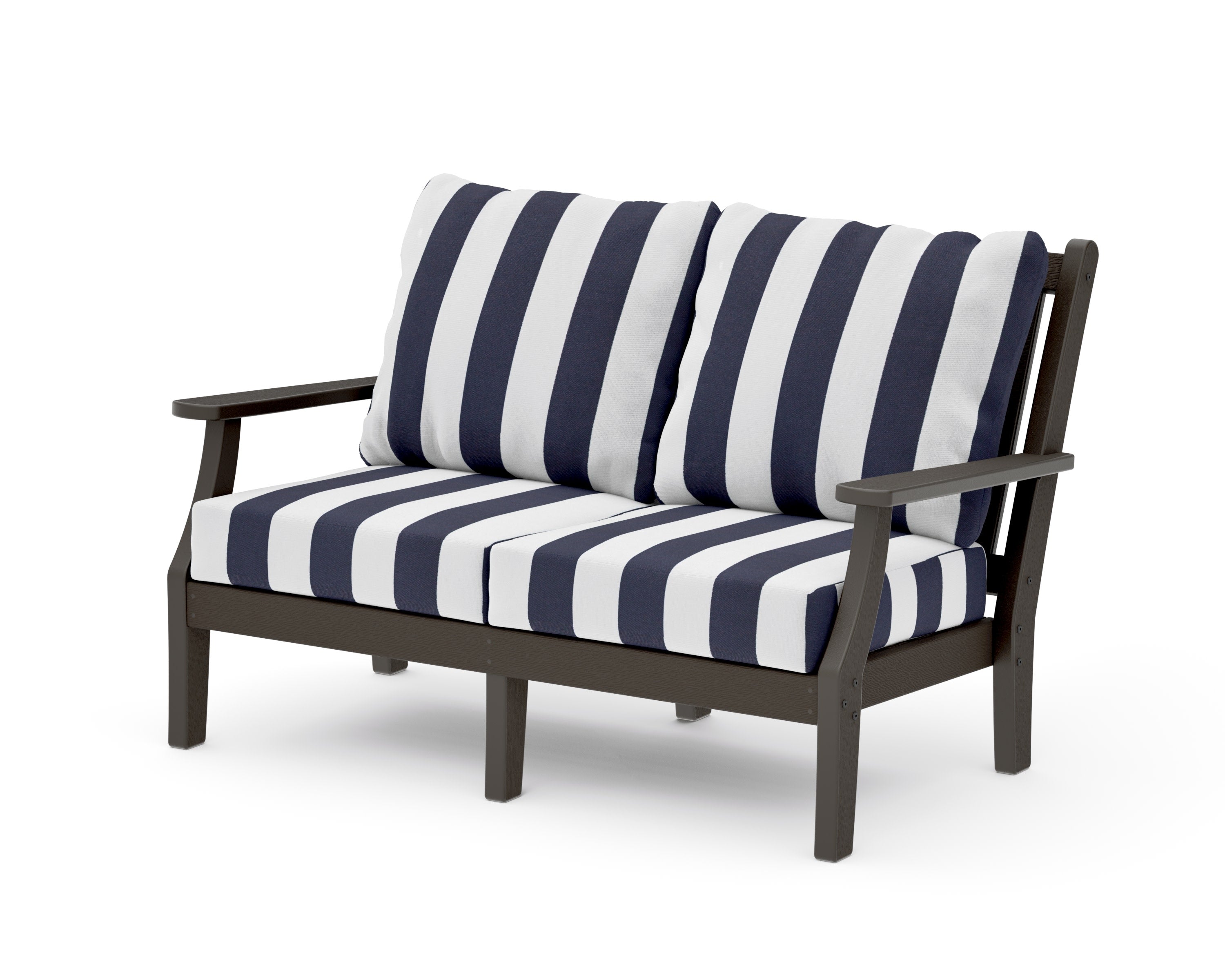 Wovendale Deep Seating Loveseat in Vintage Coffee / Cabana Stripe Navy