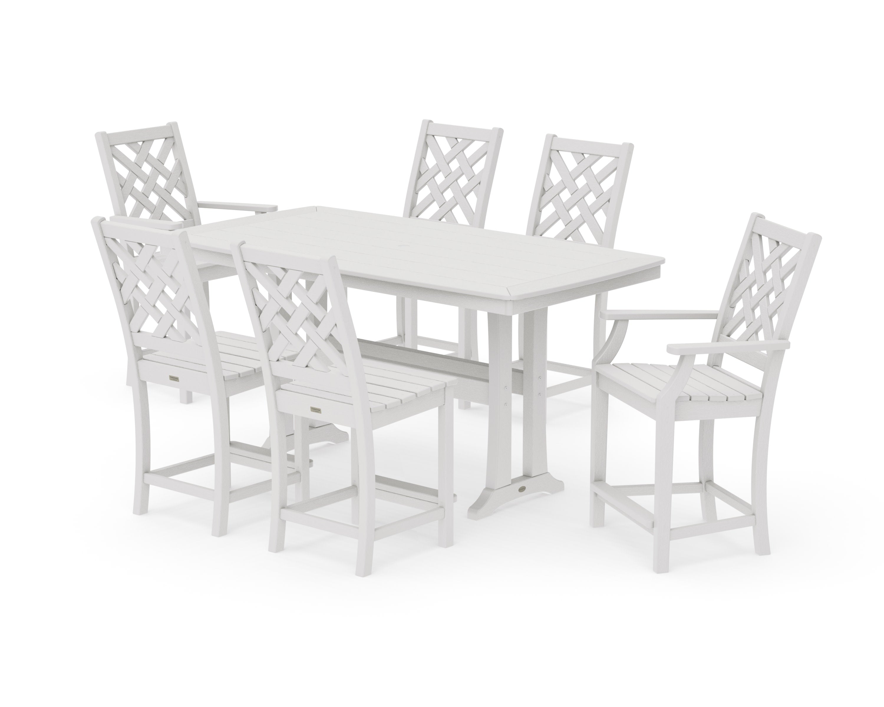 Wovendale 7-Piece Counter Set with Trestle Legs in Vintage White