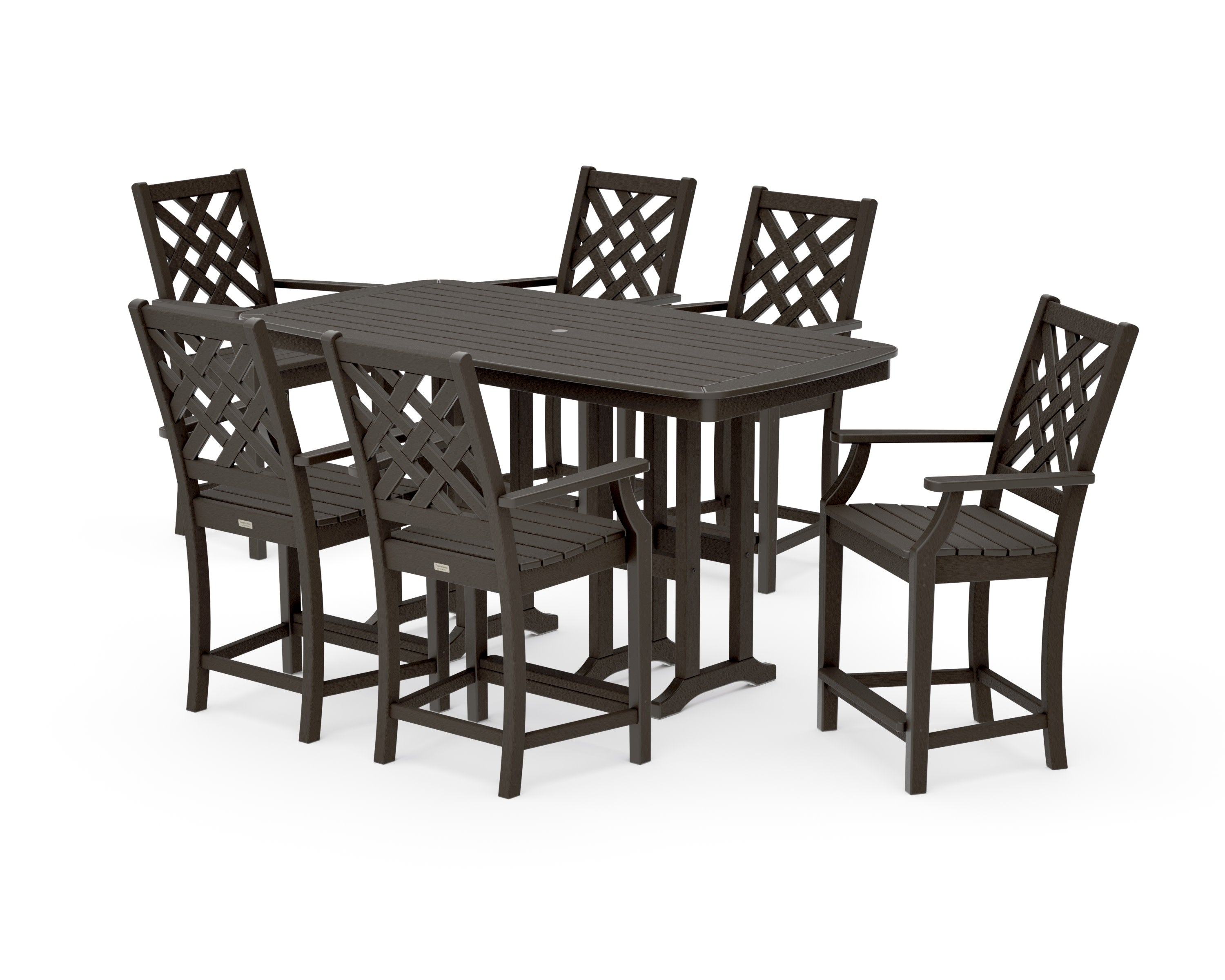 Wovendale Arm Chair 7-Piece Counter Set in Vintage Coffee