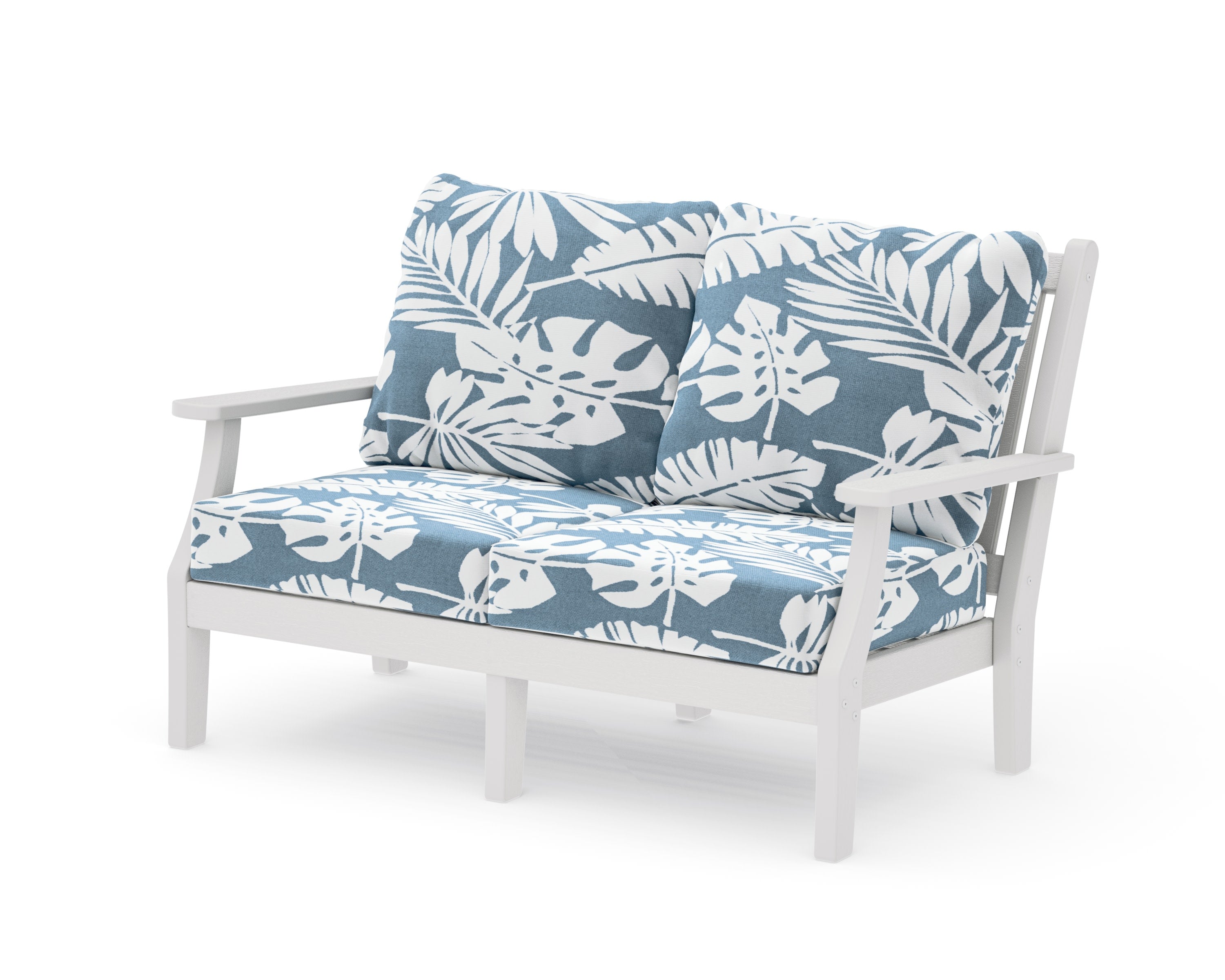 Wovendale Deep Seating Loveseat in Vintage White / Leaf Sky Blue