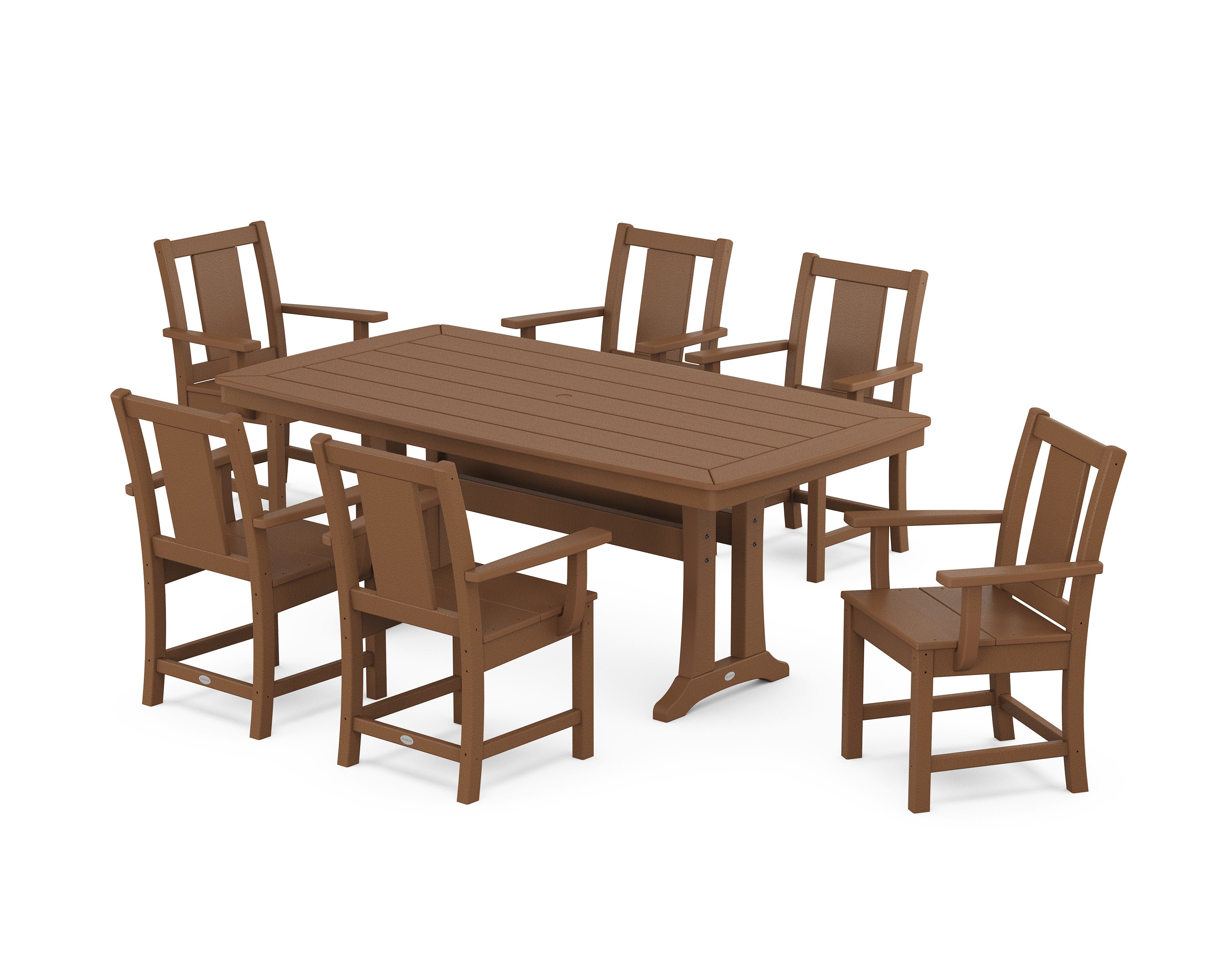 Prairie Arm Chair 7-Piece Dining Set with Trestle Legs in Teak