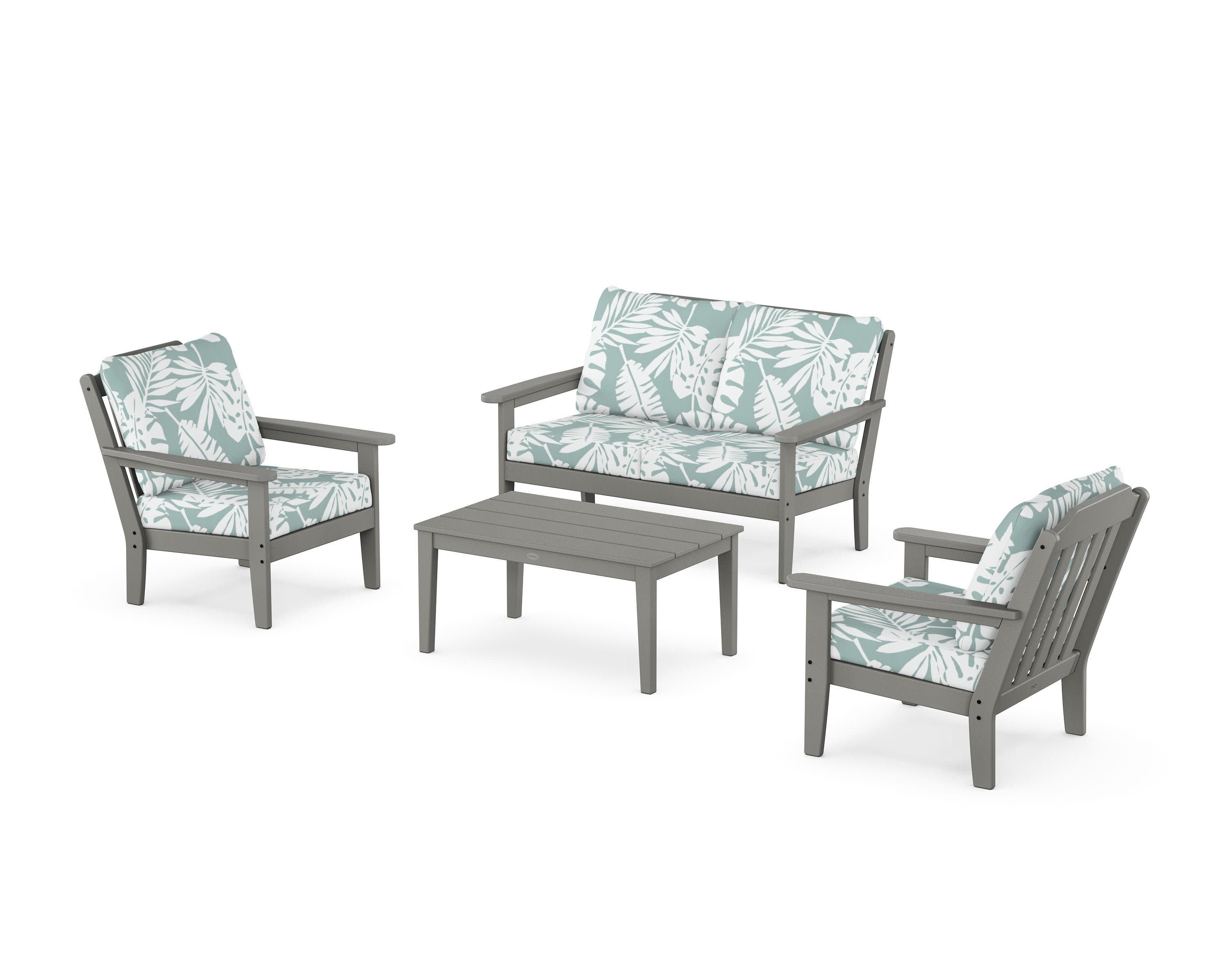 Cottage 4-Piece Deep Seating Set with Loveseat in Slate Grey / Leaf Glacier Spa
