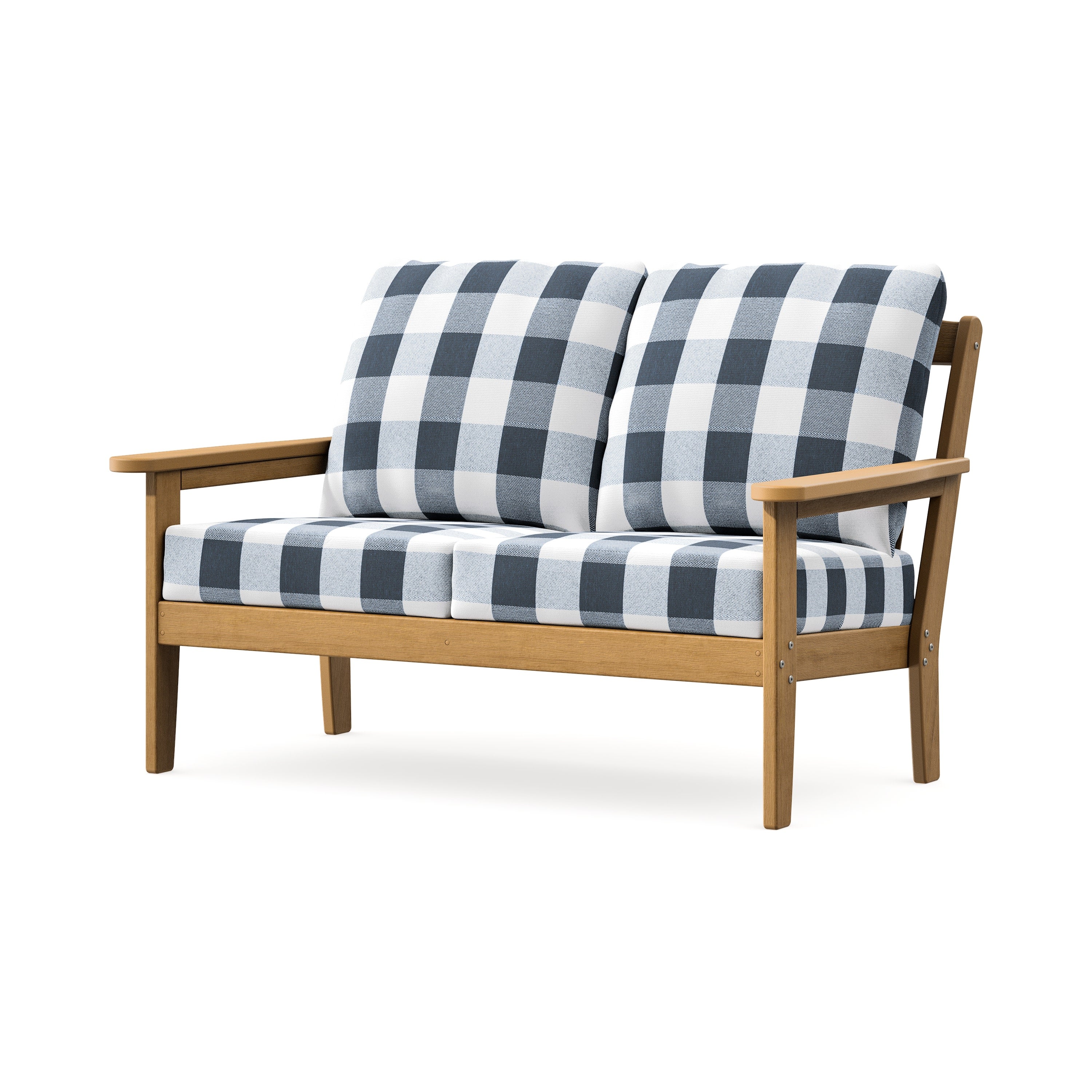 Cottage Deep Seating Loveseat in Natural / Buffalo Plaid Marine Indigo