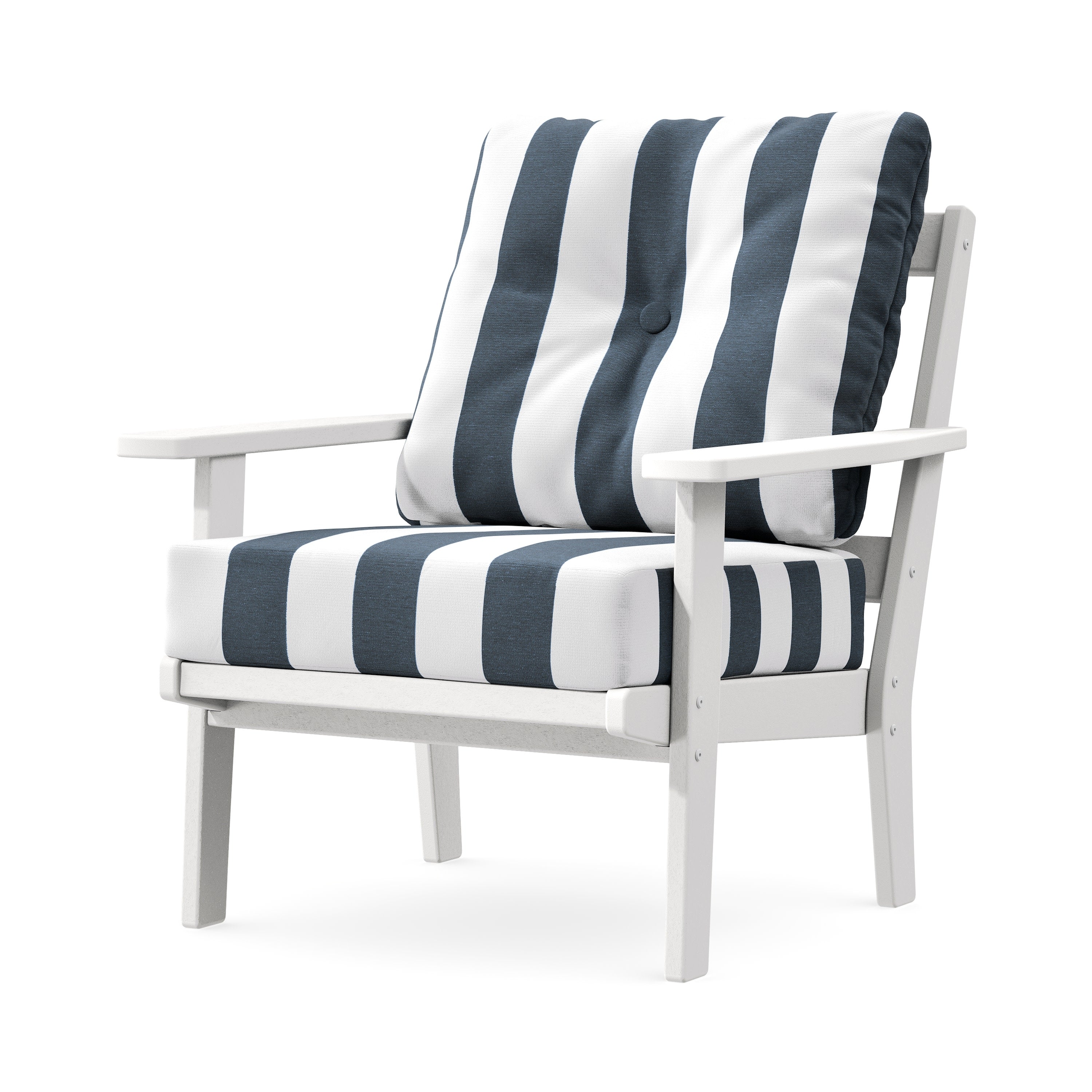 Prairie Deep Seating Chair in White / Cabana Stripe Marine Indigo